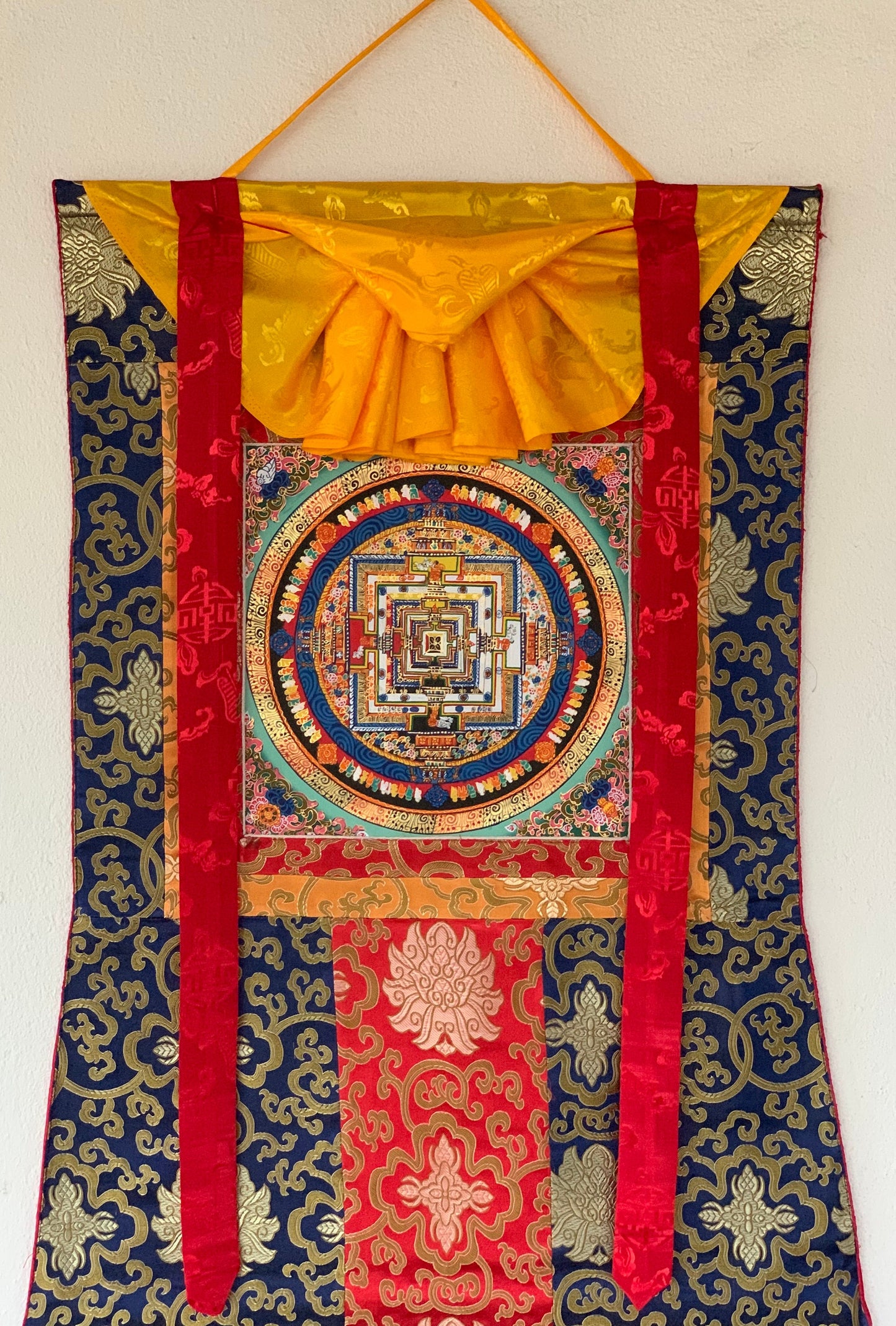 Hand-painted Kalachakra Mandala Tibetan Thangka Painting with Silk Brocade