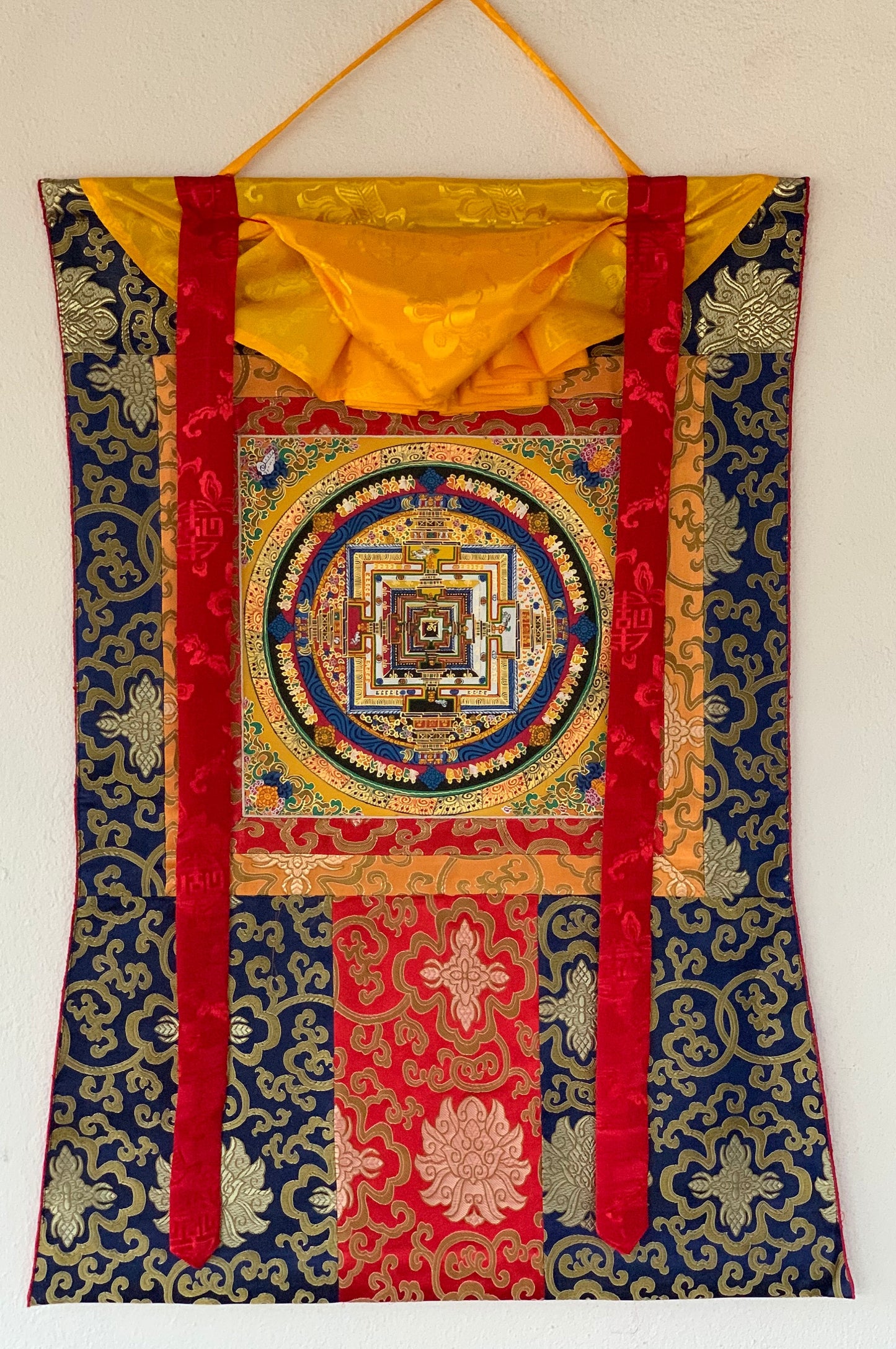 Hand-painted Kalachakra Mandala Tibetan Thangka Painting with Silk Brocade