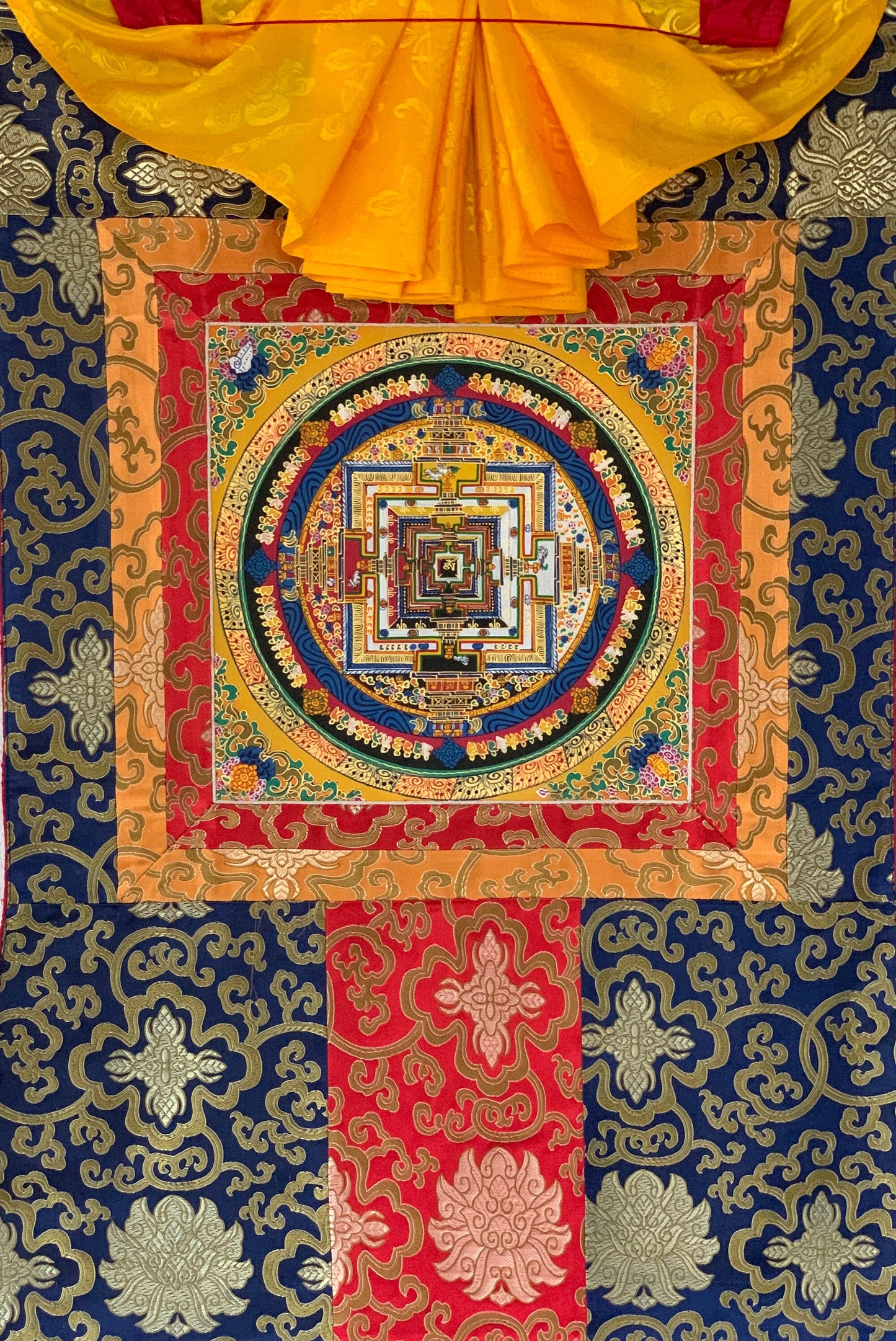 Hand-painted Kalachakra Mandala Tibetan Thangka Painting with Silk Brocade