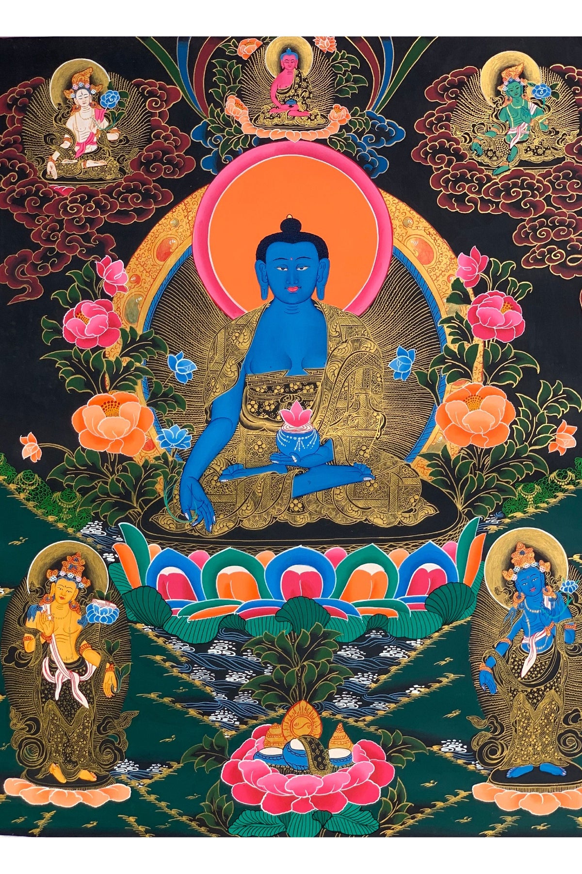 Original Medicine Buddha Thangka | Tibetan Healing Art | Hand-Painted Buddhist Painting | Wall Hanging Meditation Decor