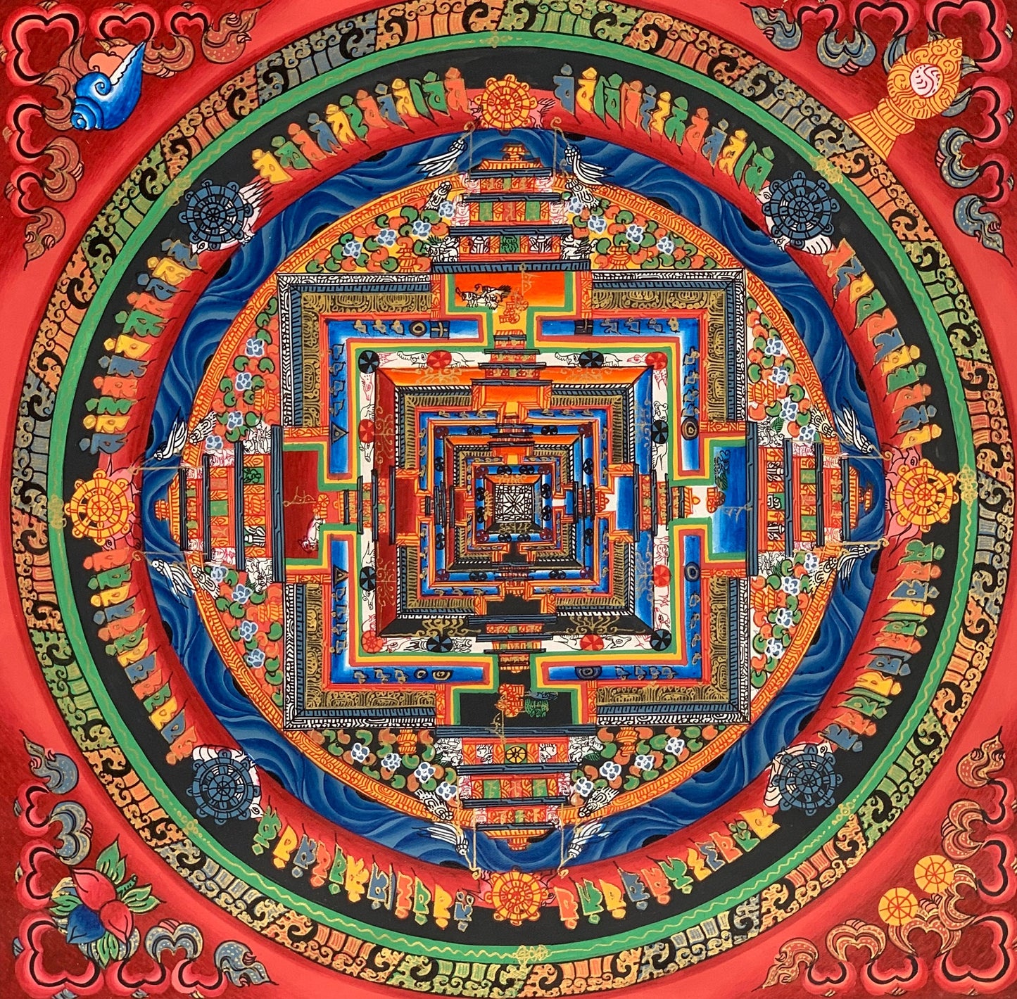 Kalachakra Mandala Tibetan Thangka Hand Painted Wheel of Time Art