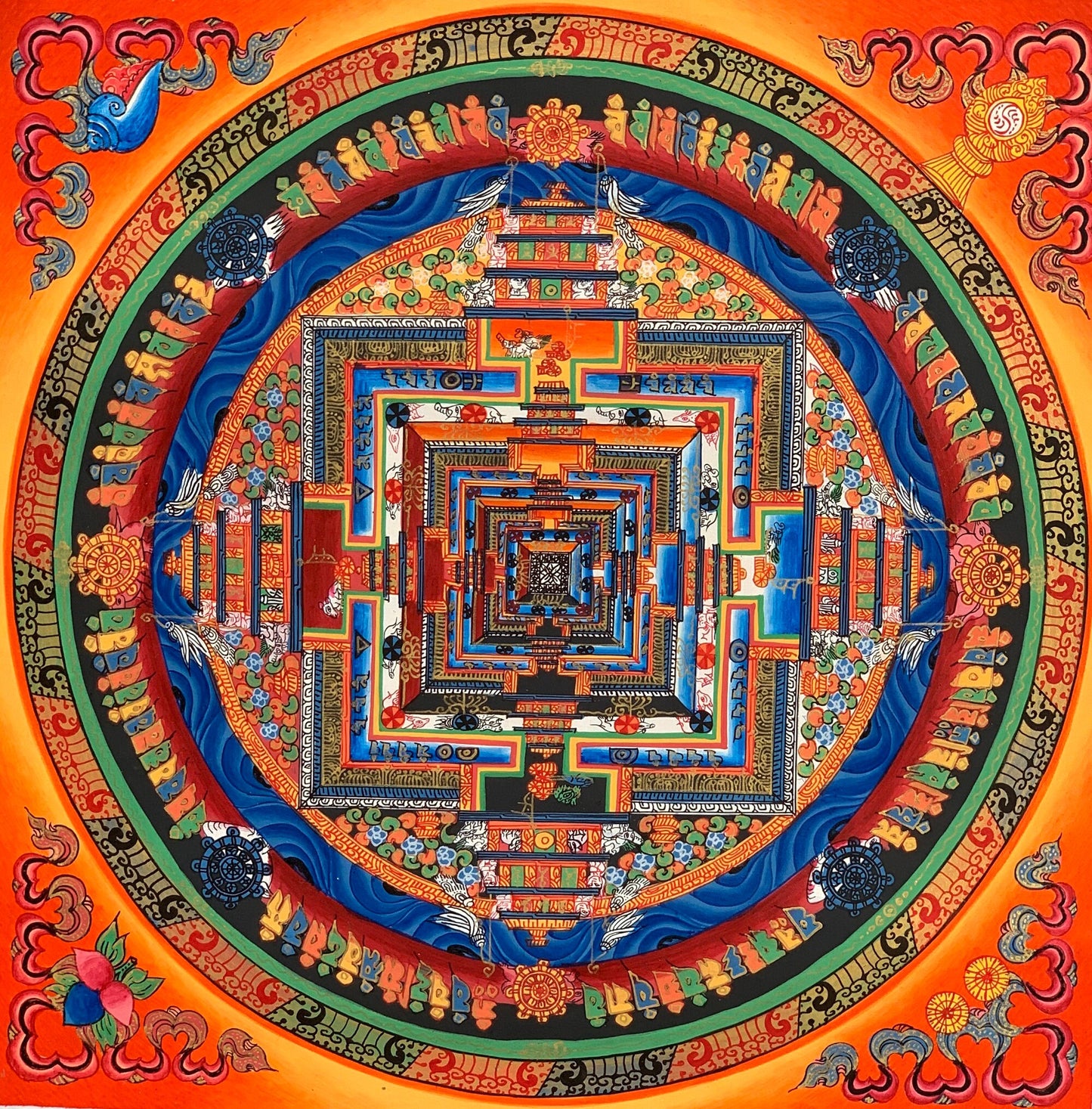 Kalachakra Mandala Tibetan Thangka – Hand-Painted Wheel of Time Sacred Art