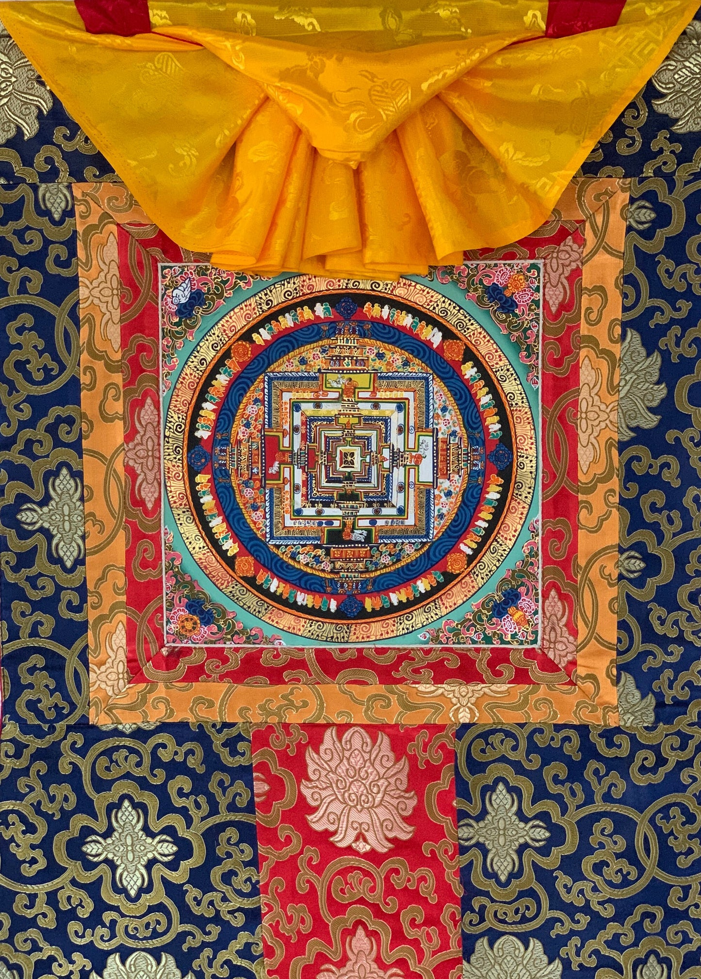 Hand-painted Kalachakra Mandala Tibetan Thangka Painting with Silk Brocade