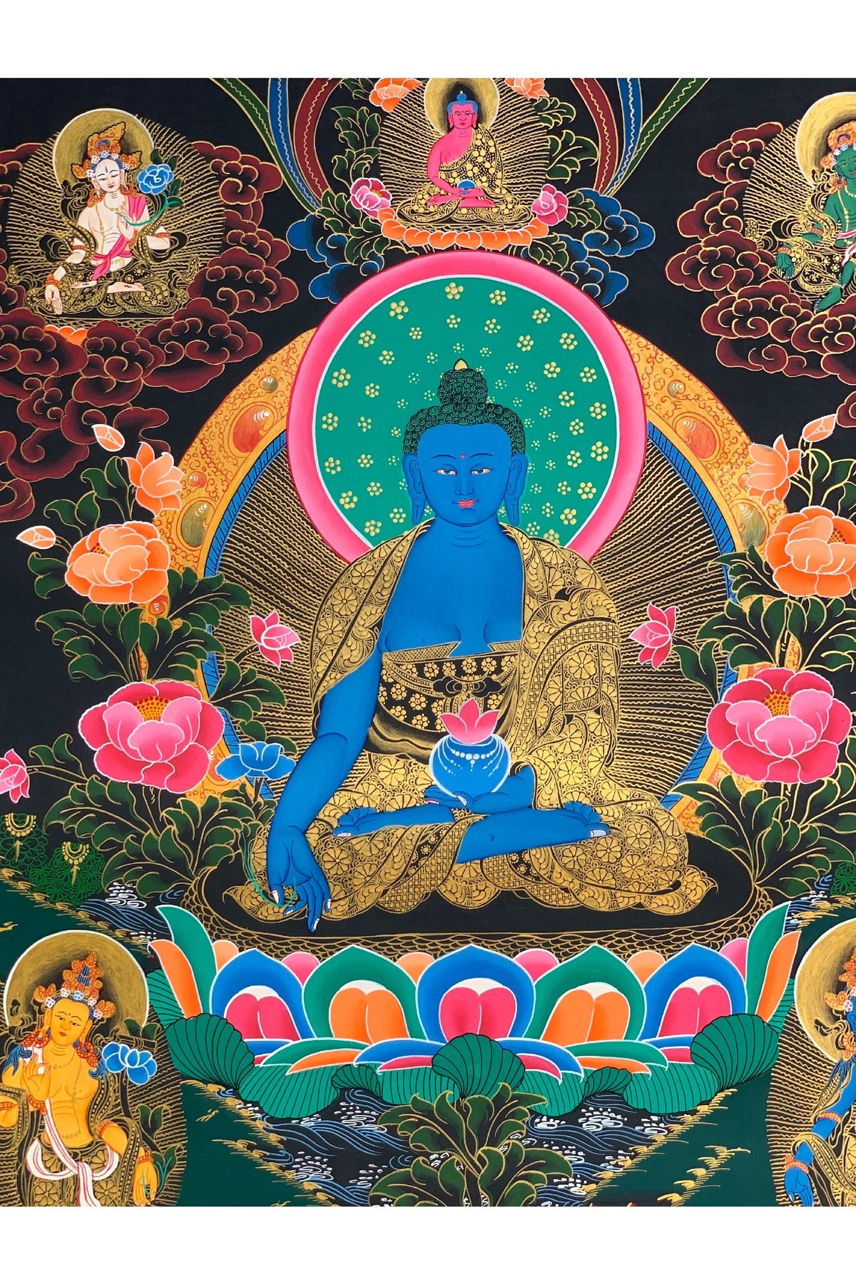 Original Medicine Buddha Thangka | Tibetan Healing Art | Hand-Painted Buddhist Painting | Wall Hanging Meditation Decor