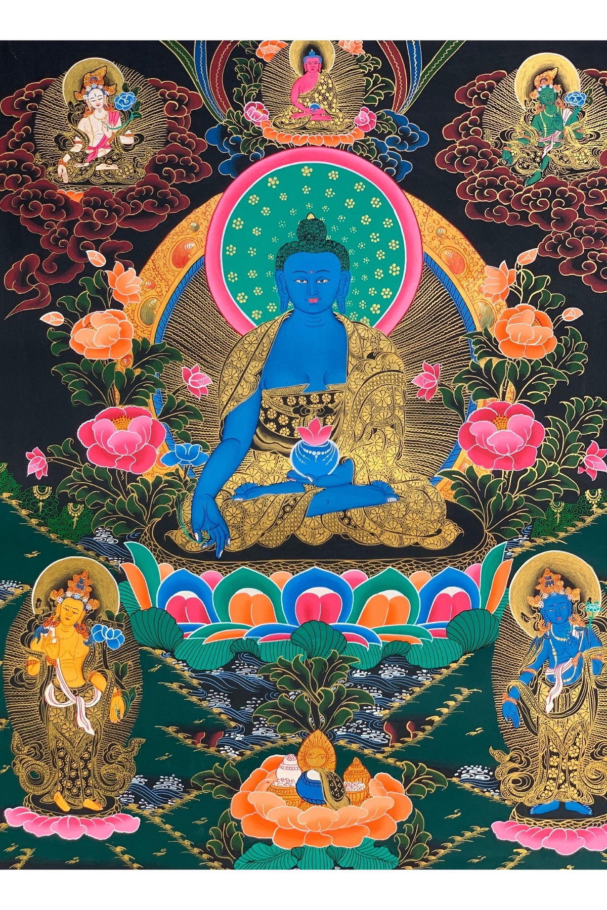 Original Medicine Buddha Thangka | Tibetan Healing Art | Hand-Painted Buddhist Painting | Wall Hanging Meditation Decor
