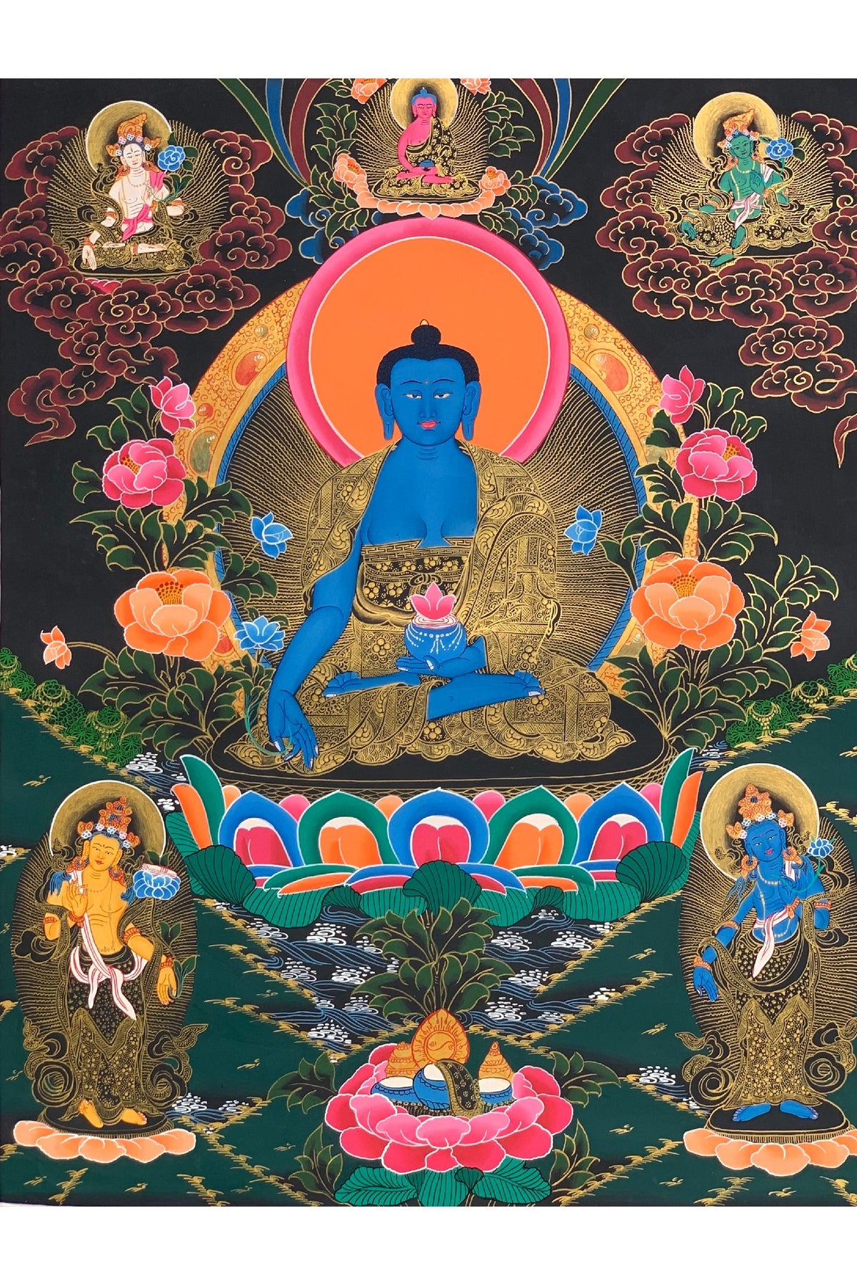 Original Medicine Buddha Thangka | Tibetan Healing Art | Hand-Painted Buddhist Painting | Wall Hanging Meditation Decor