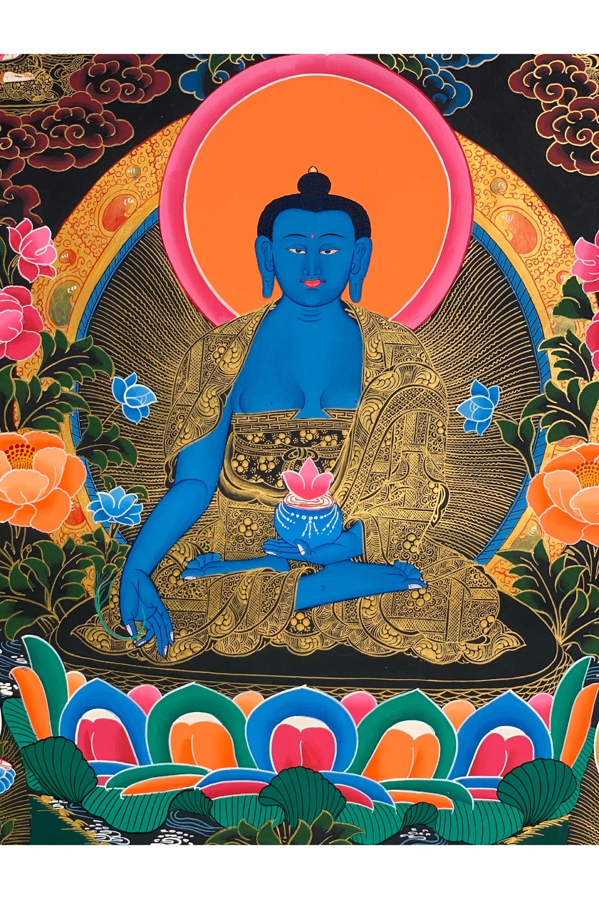 Original Medicine Buddha Thangka | Tibetan Healing Art | Hand-Painted Buddhist Painting | Wall Hanging Meditation Decor