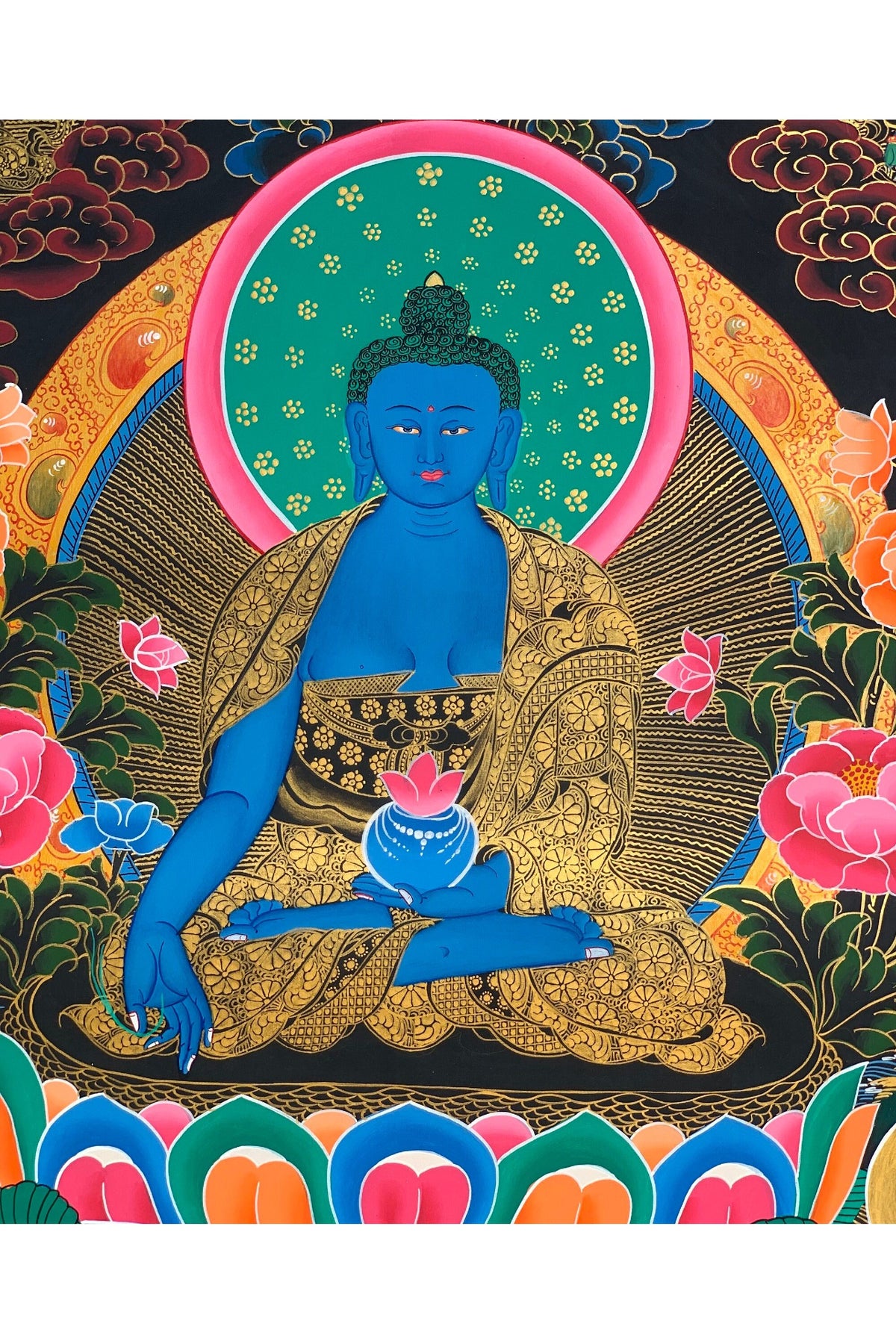 Original Medicine Buddha Thangka | Tibetan Healing Art | Hand-Painted Buddhist Painting | Wall Hanging Meditation Decor