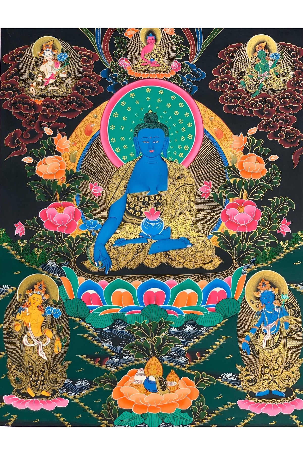 Original Medicine Buddha Thangka | Tibetan Healing Art | Hand-Painted Buddhist Painting | Wall Hanging Meditation Decor
