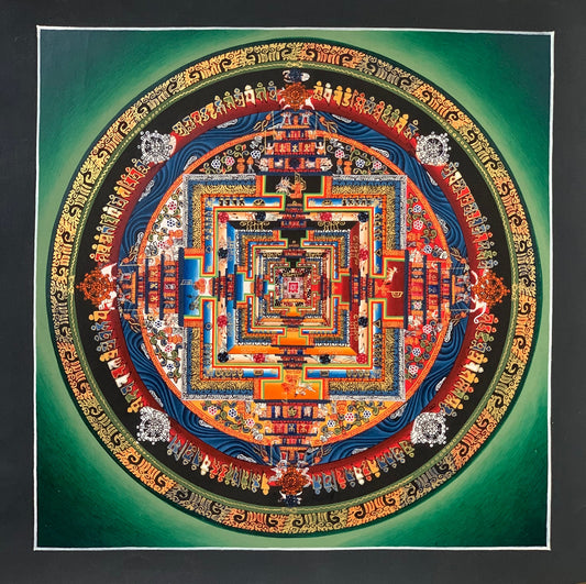 Hand-Painted Kalachakra Mandala Thangka Painting, Wheel of Life Art