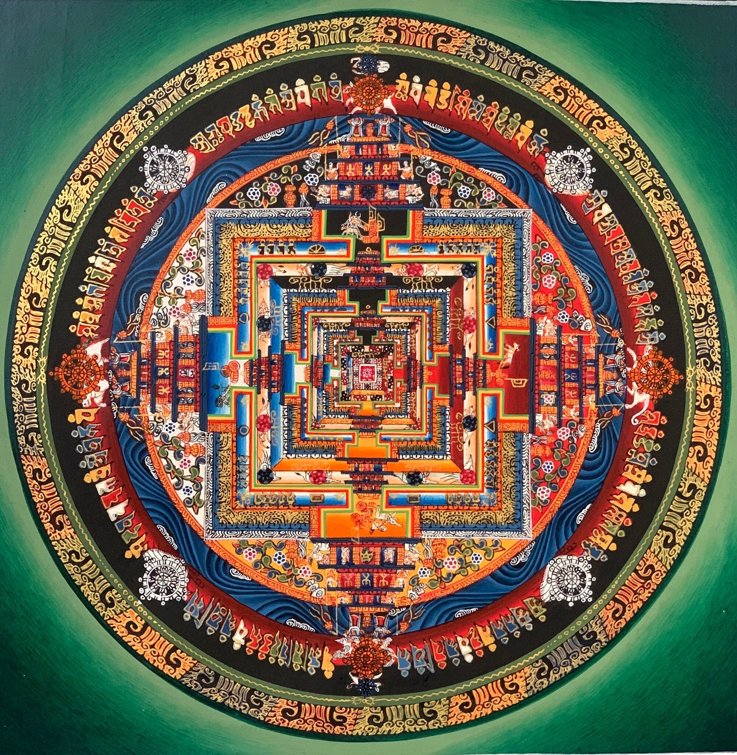 Hand-Painted Kalachakra Mandala Thangka Painting, Wheel of Life Art