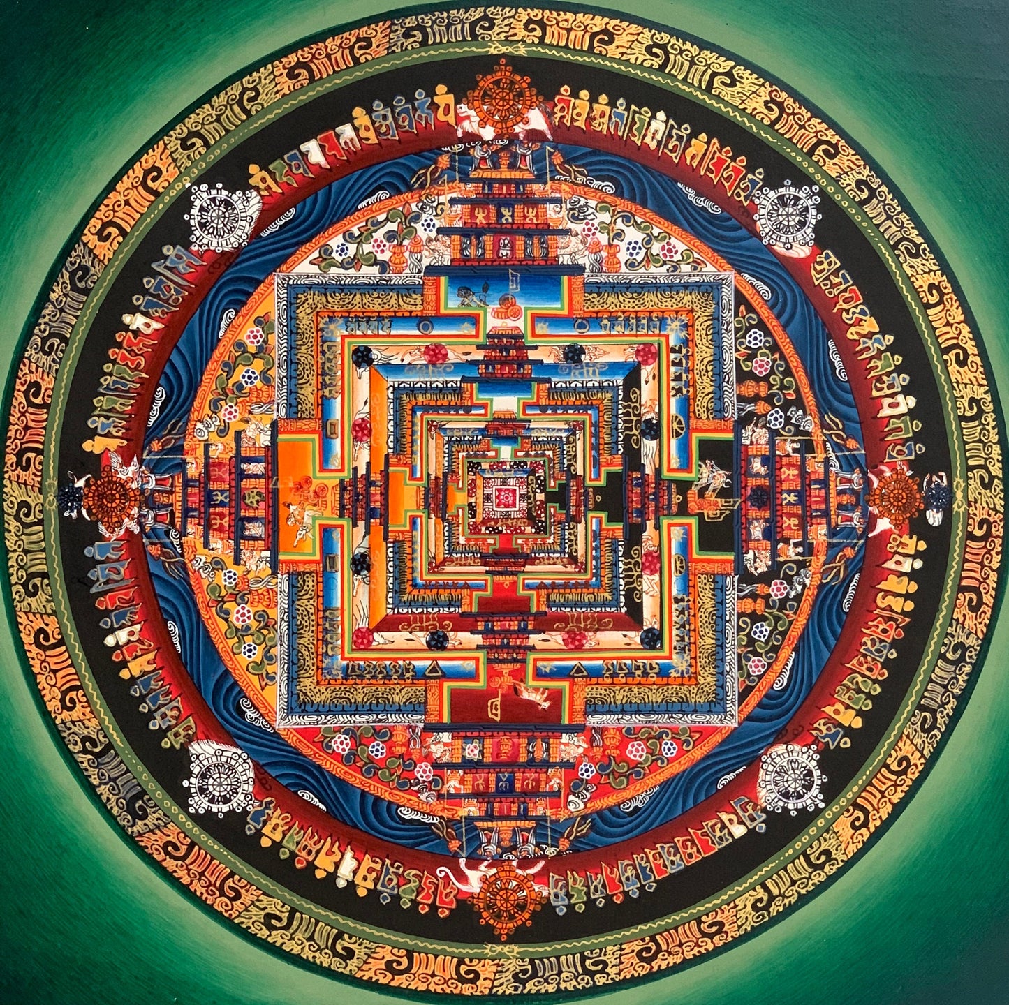 Hand-Painted Kalachakra Mandala Thangka Painting, Wheel of Life Art