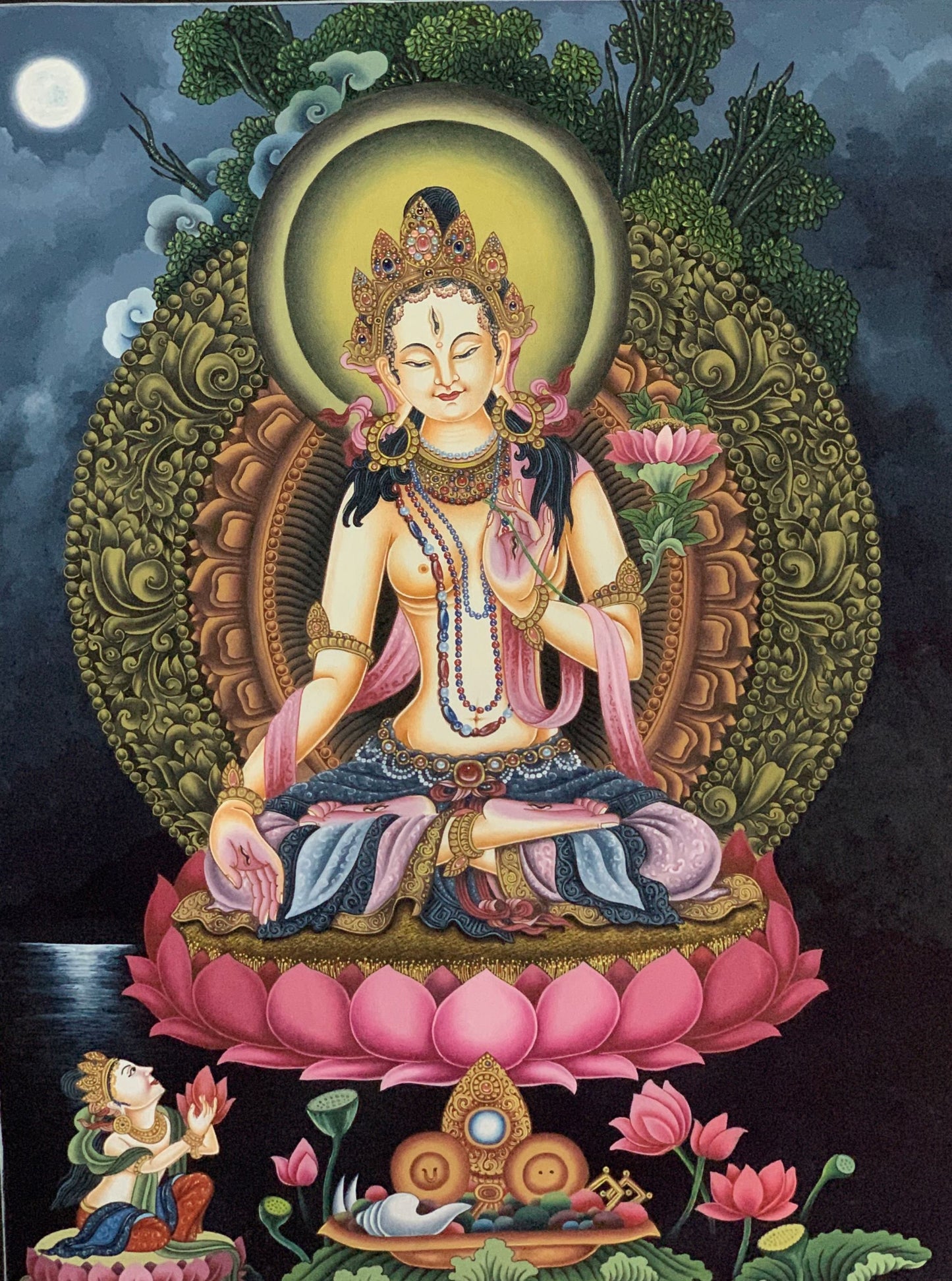 White Tara Newari Paubha Thangka | Hand Painted Buddhist Art | Masterpiece Meditation Painting