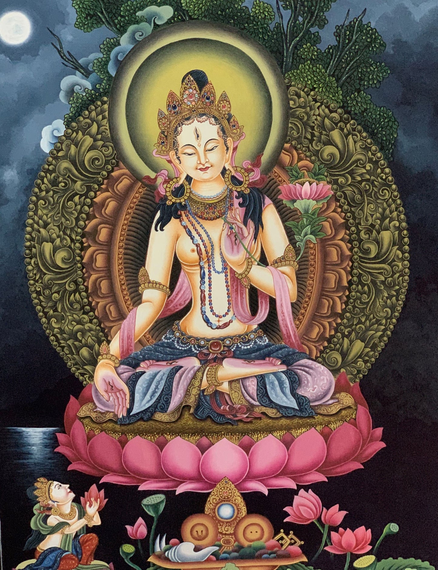 White Tara Newari Paubha Thangka | Hand Painted Buddhist Art | Masterpiece Meditation Painting