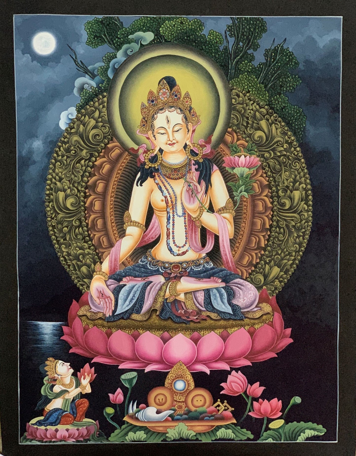 White Tara Newari Paubha Thangka | Hand Painted Buddhist Art | Masterpiece Meditation Painting