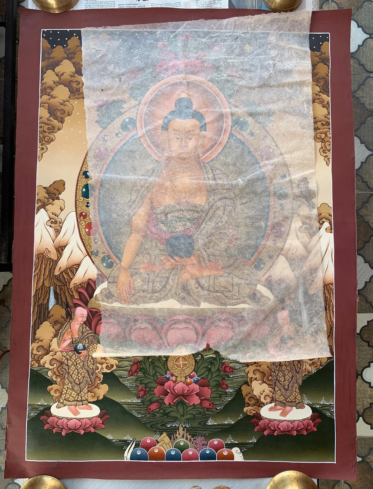 Shakyamuni Buddha Thangka | Tibetan Buddhist Painting |  24k Gold Hand-Painted Art | Spiritual Wall Decor