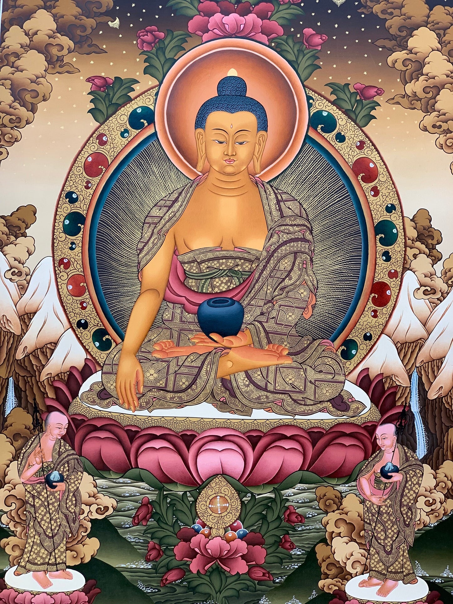 Shakyamuni Buddha Thangka | Tibetan Buddhist Painting |  24k Gold Hand-Painted Art | Spiritual Wall Decor
