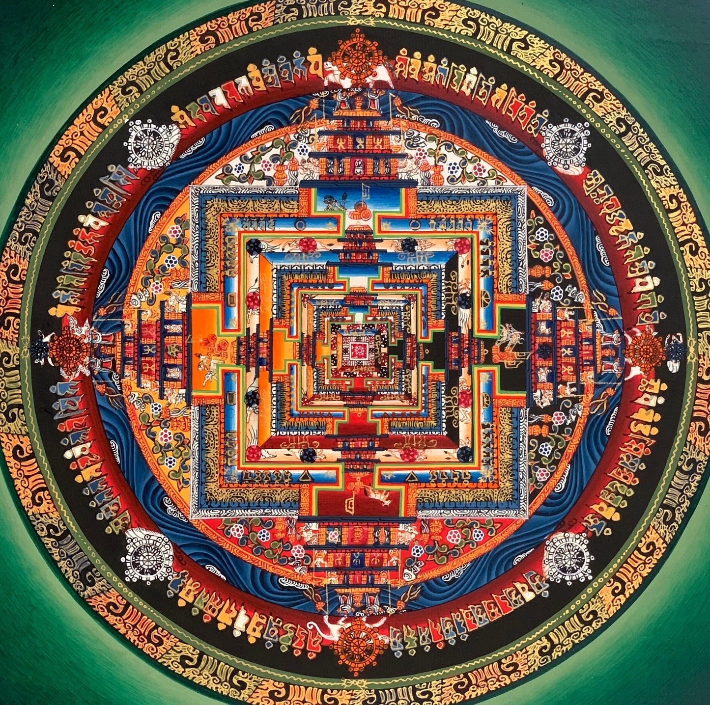 Hand-Painted Kalachakra Mandala Thangka Painting, Wheel of Life Art