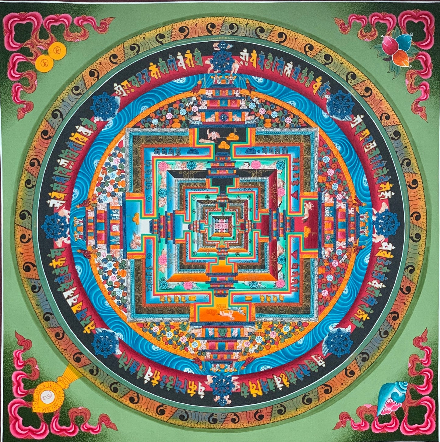 Hand-Painted Kalachakra Mandala Thangka: Wheel of Time, Meditation Art