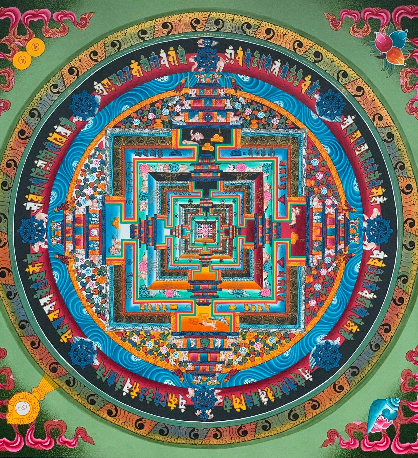 Hand-Painted Kalachakra Mandala Thangka: Wheel of Time, Meditation Art