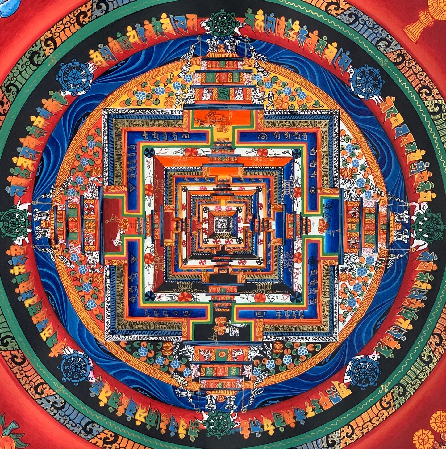 Original Hand-painted Kalachakra Mandala, wheel of life, Tibetan Thangka Painting,  40 x 40 cm