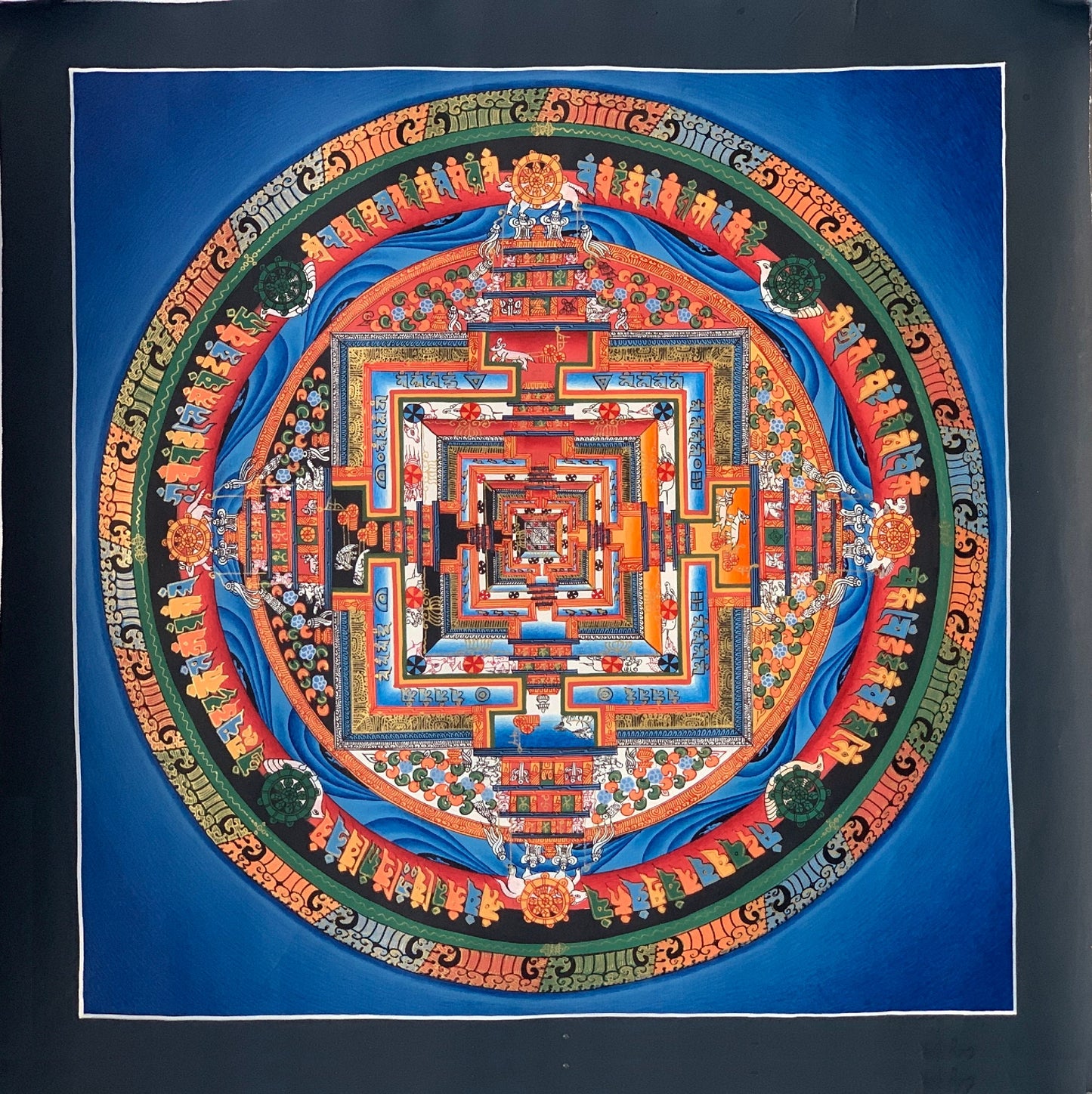 Hand-Painted Kalachakra Mandala | Tibetan Thangka Painting | Wheel of Life Art | Spiritual Wall Decor