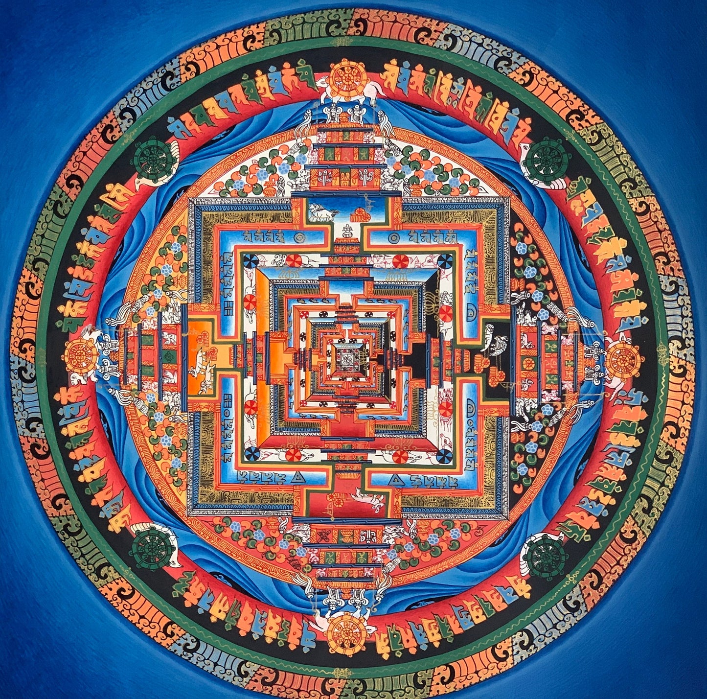 Hand-Painted Kalachakra Mandala | Tibetan Thangka Painting | Wheel of Life Art | Spiritual Wall Decor