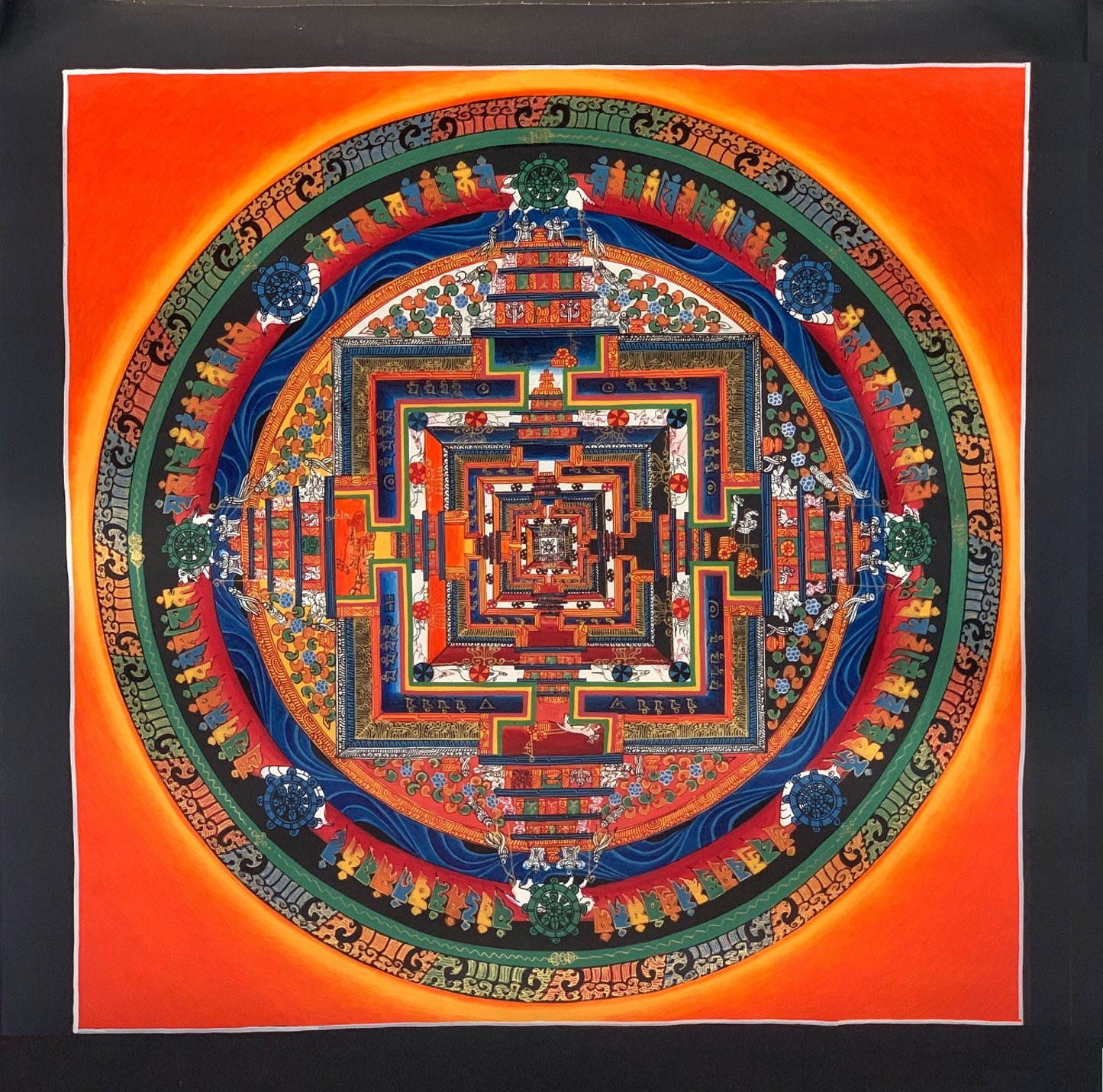 Hand-Painted Kalachakra Mandala Thangka | Tibetan Wheel of Time Art | Meditative Wall Art