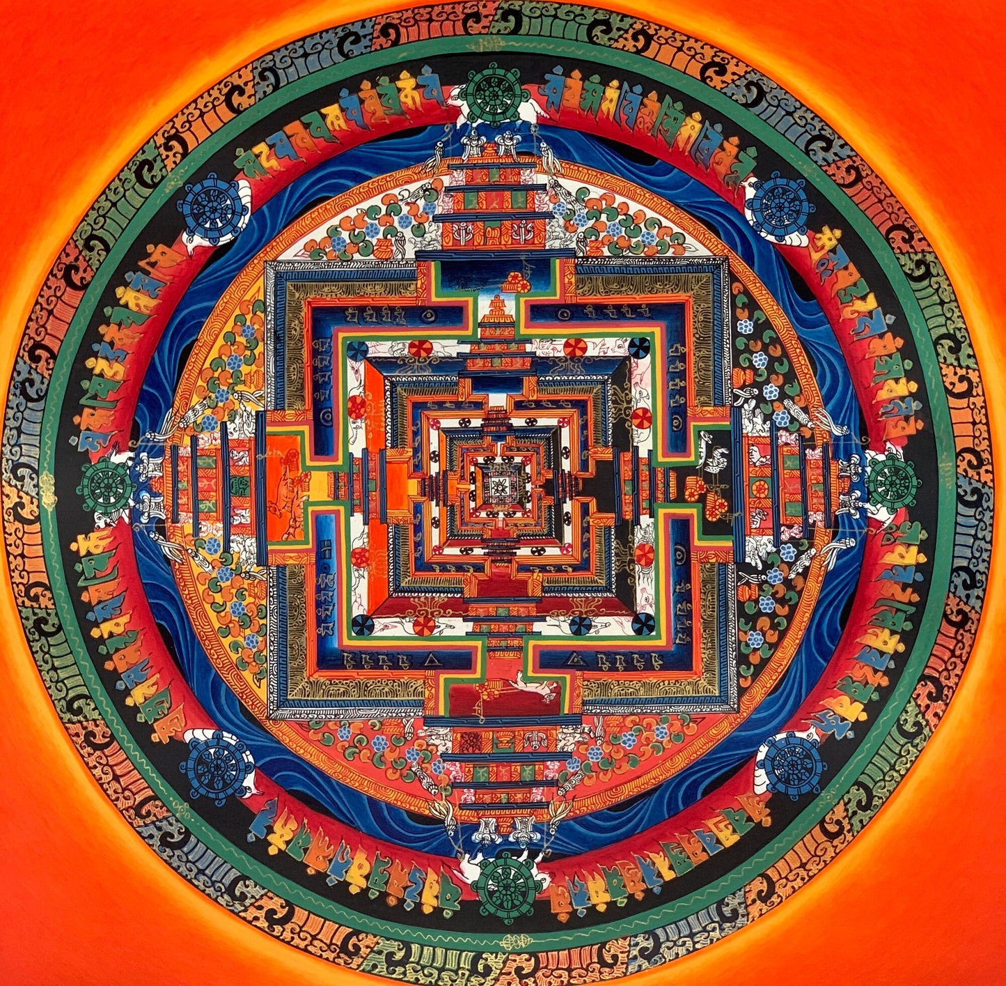 Hand-Painted Kalachakra Mandala Thangka | Tibetan Wheel of Time Art | Meditative Wall Art