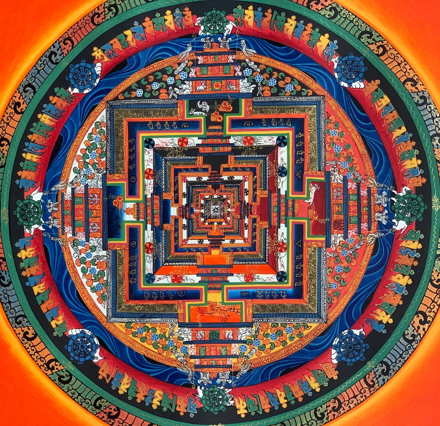 Hand-Painted Kalachakra Mandala Thangka | Tibetan Wheel of Time Art | Meditative Wall Art