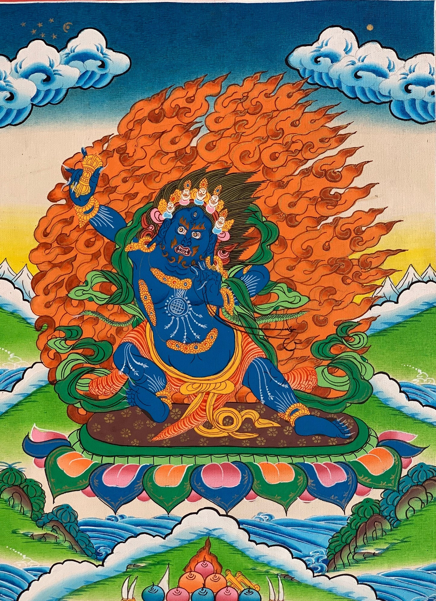 Hand-painted Vajrapani Thangka Painting with Silk Brocade