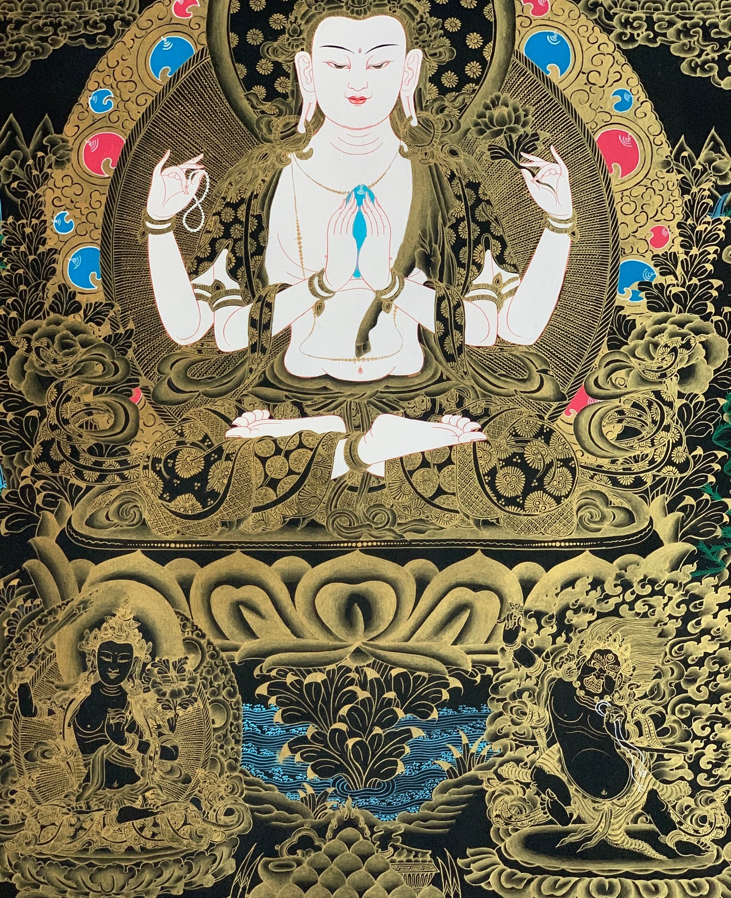 Chenrezig Thangka Painting, Avalokiteshvara, Tibetan Art, Large