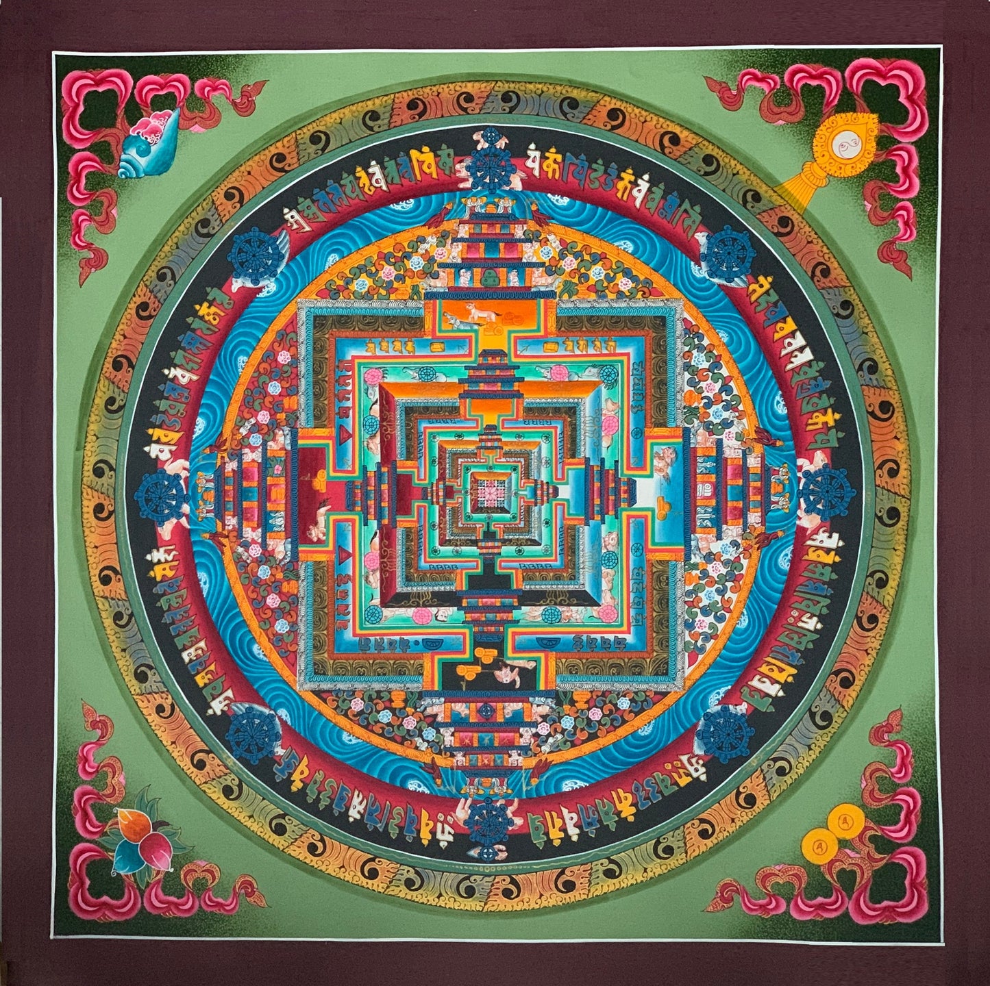 Hand-Painted Kalachakra Mandala Thangka: Wheel of Time, Meditation Art