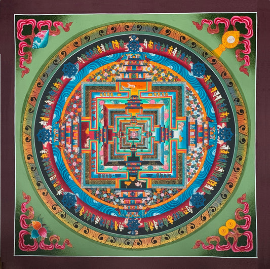 Hand-Painted Kalachakra Mandala Thangka: Wheel of Time, Meditation Art