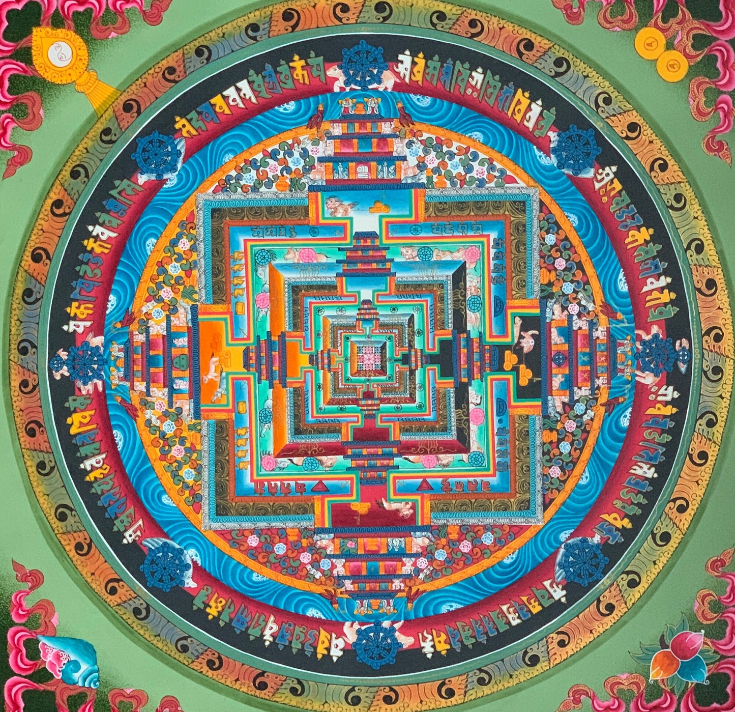 Hand-Painted Kalachakra Mandala Thangka: Wheel of Time, Meditation Art