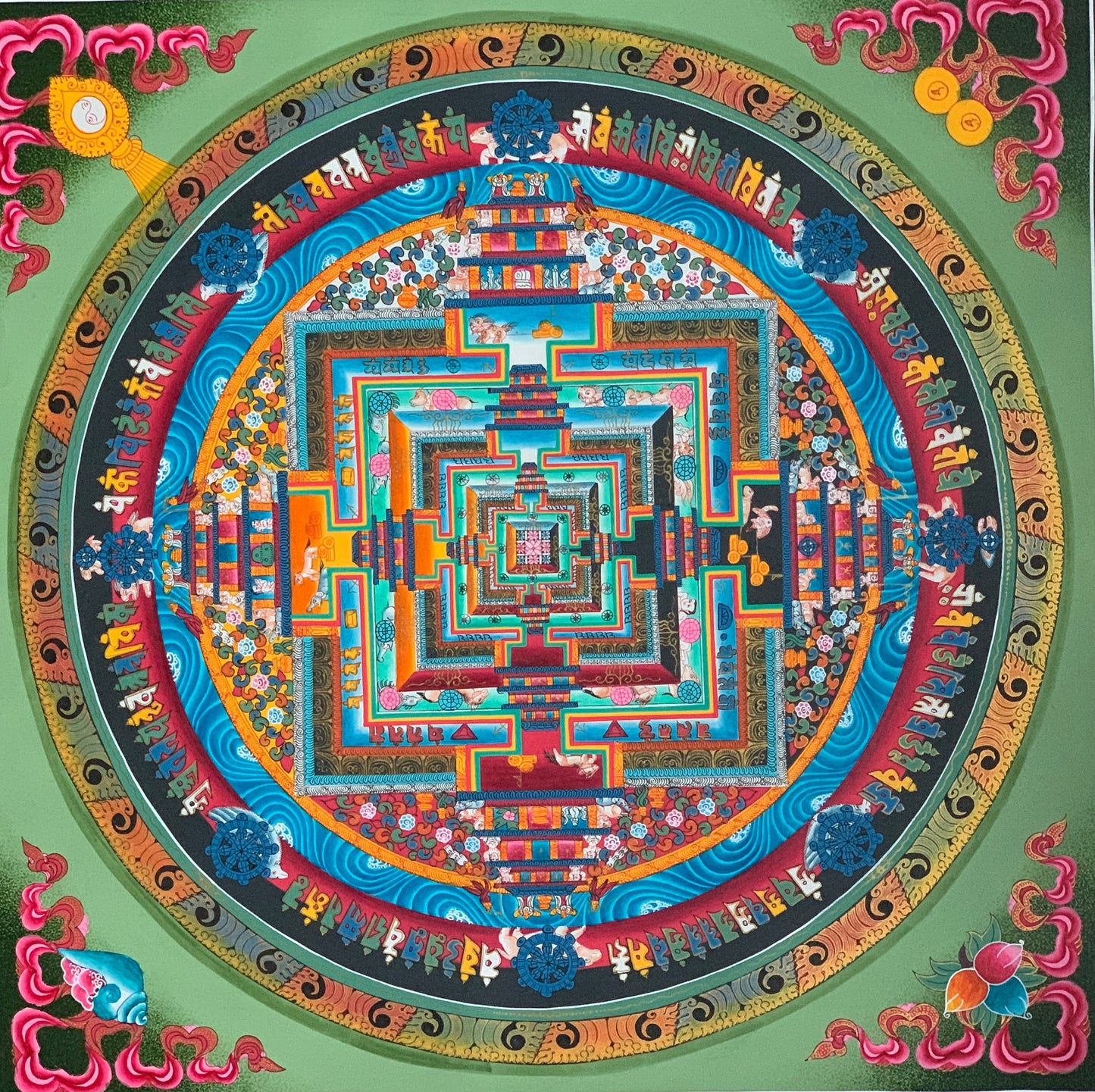 Hand-Painted Kalachakra Mandala Thangka: Wheel of Time, Meditation Art