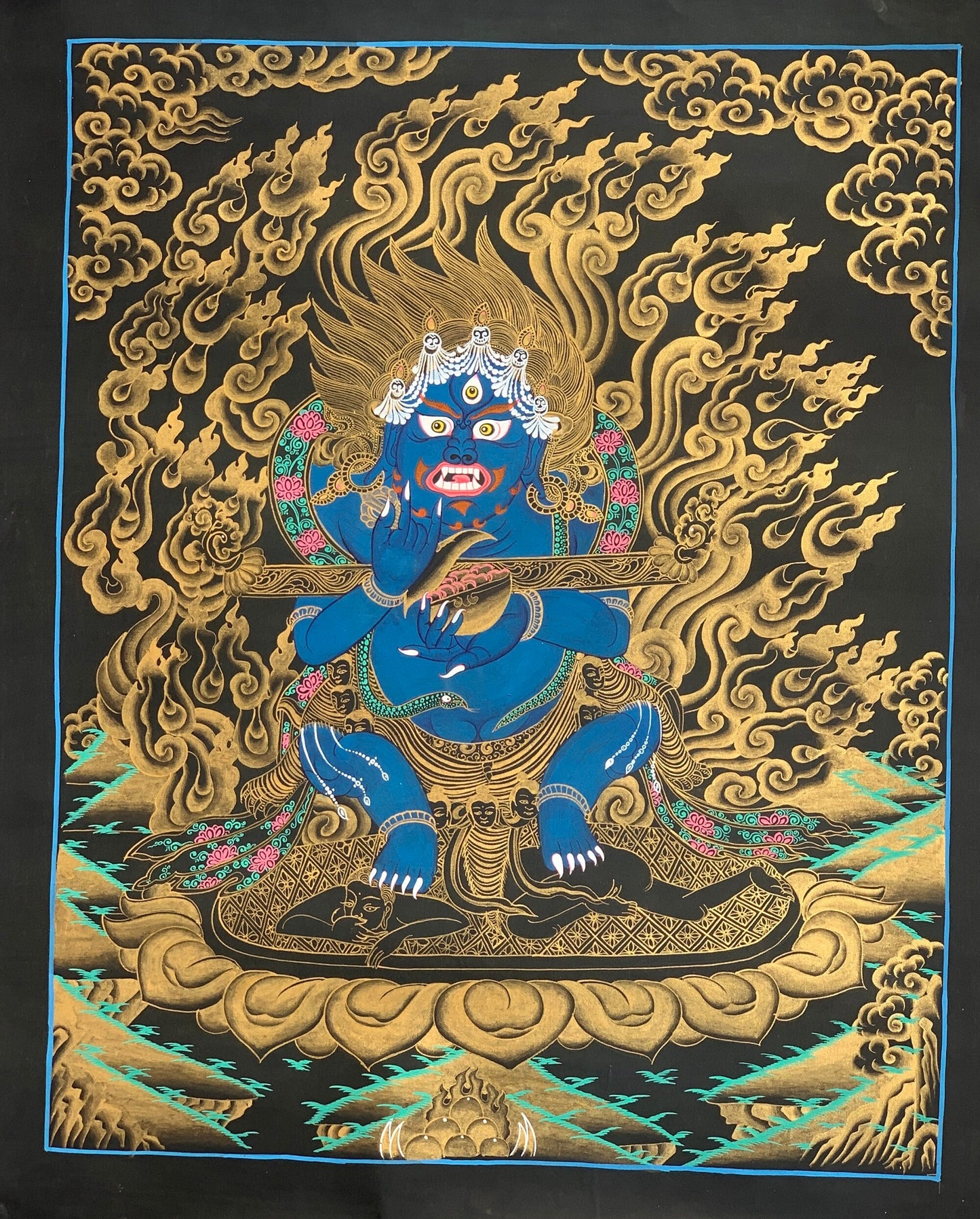 Hand-Painted Mahakala Thangka | Gold & Natural Colors, Nepalese Art