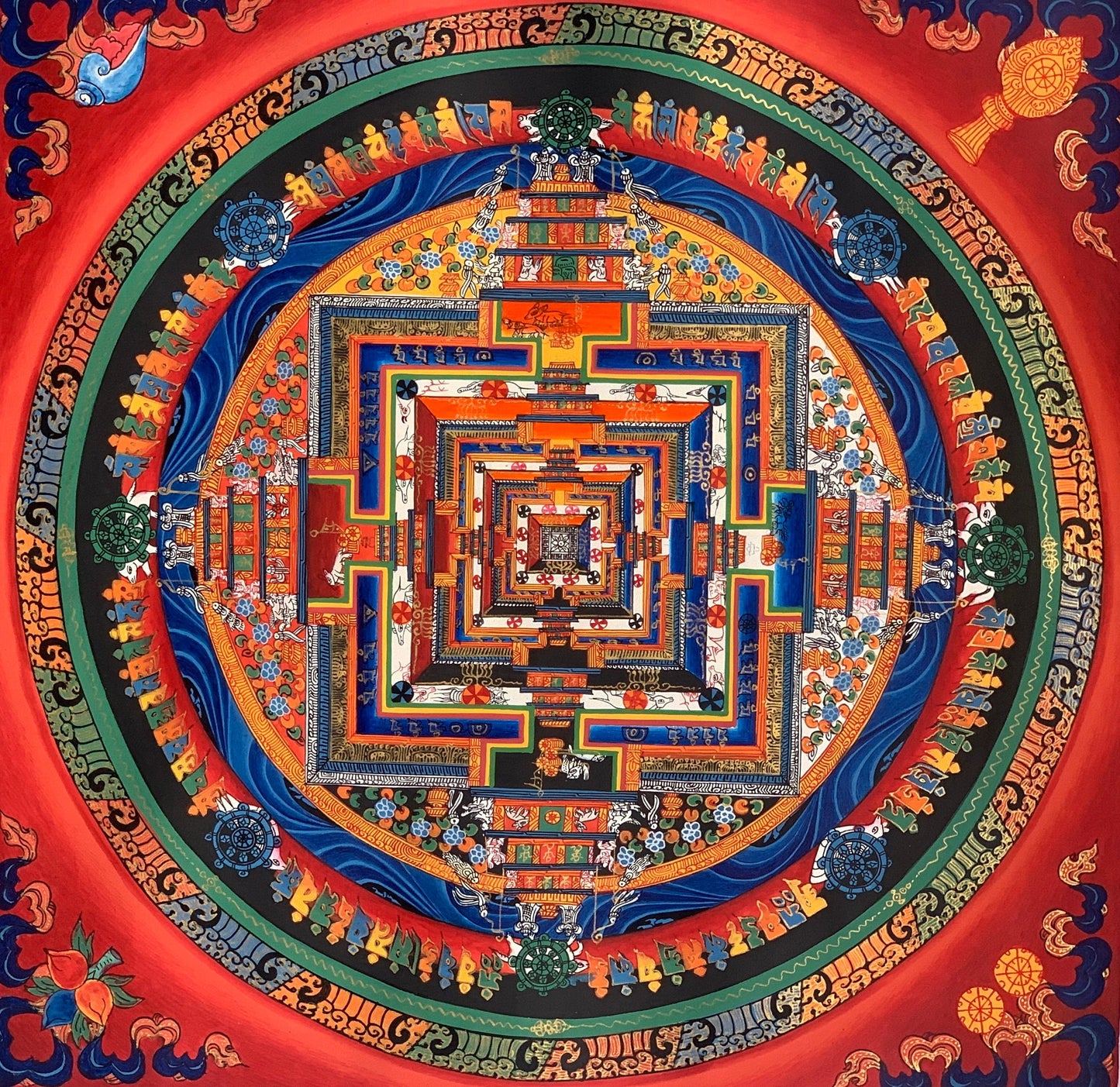 Original Hand-painted Kalachakra Mandala, wheel of life, Tibetan Thangka Painting,  40 x 40 cm