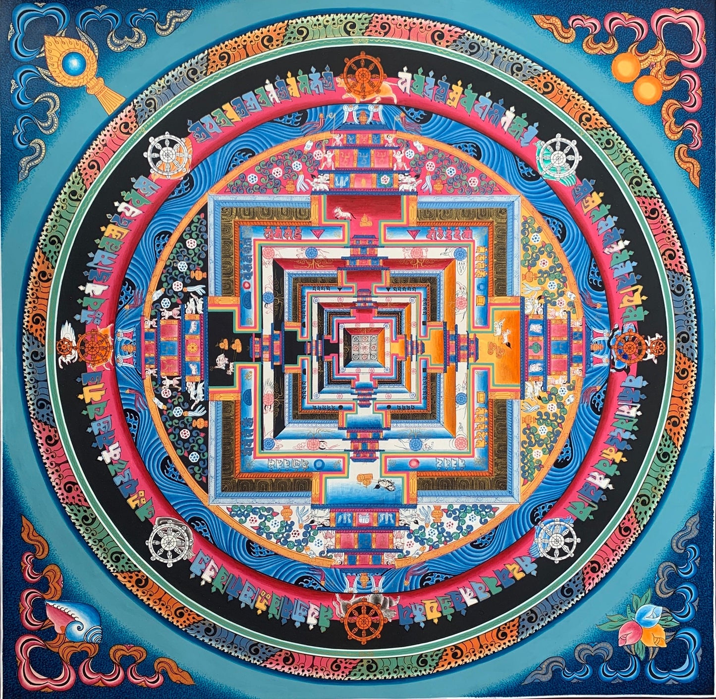 Original Hand-Painted Kalachakra Mandala Thangka Painting – Tibetan Wheel of Time Art