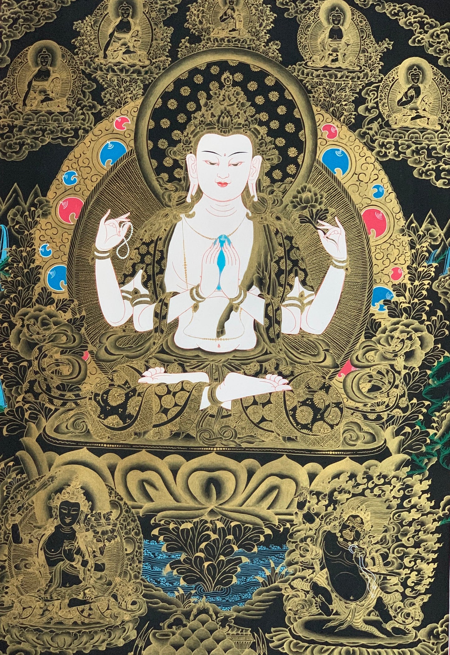 Chenrezig Thangka Painting, Avalokiteshvara, Tibetan Art, Large