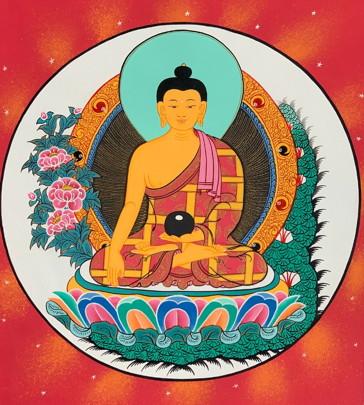 Buddha Shakyamuni, Siddhartha, Gautama, Tibetan Thangka Painting, Original Art