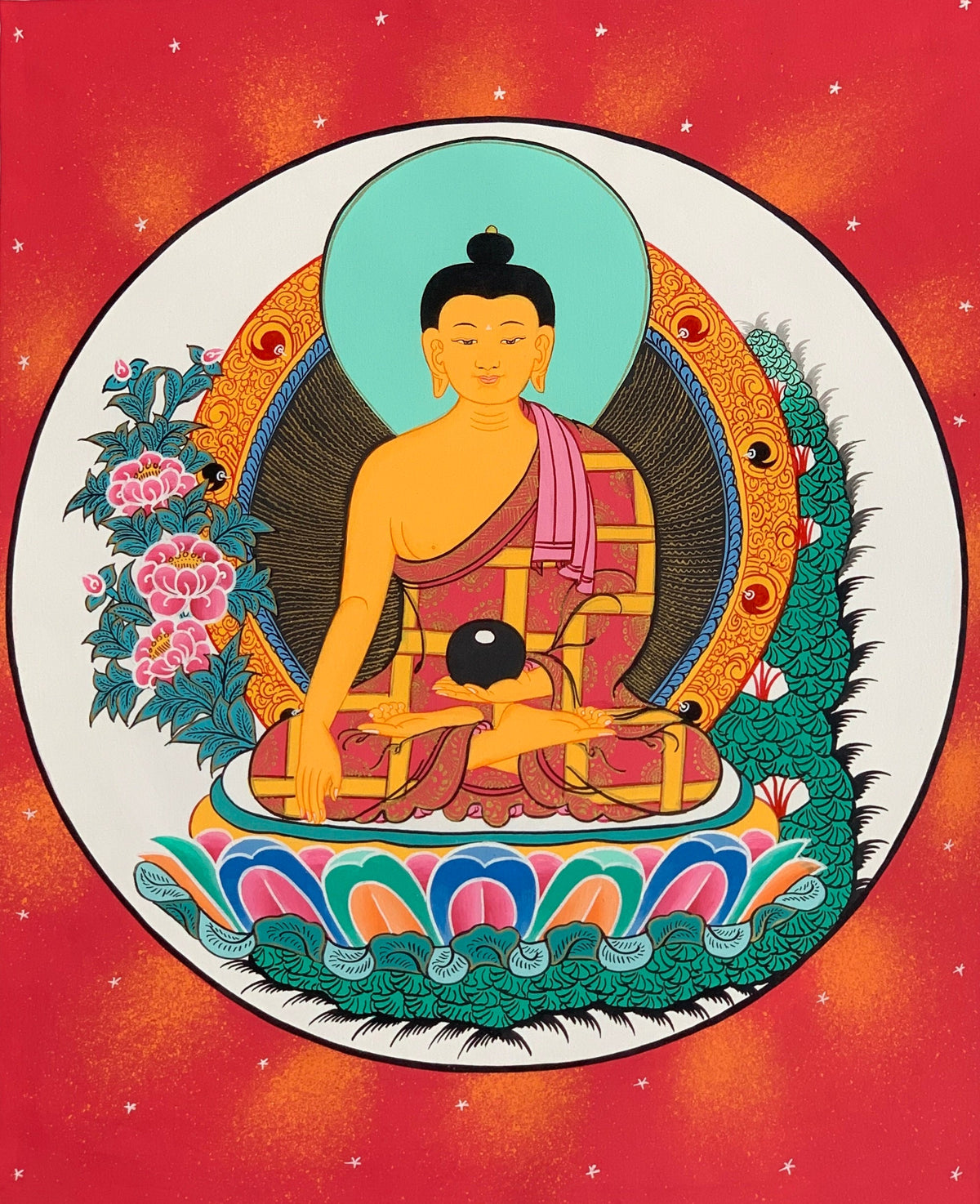 Buddha Shakyamuni, Siddhartha, Gautama, Tibetan Thangka Painting, Original Art