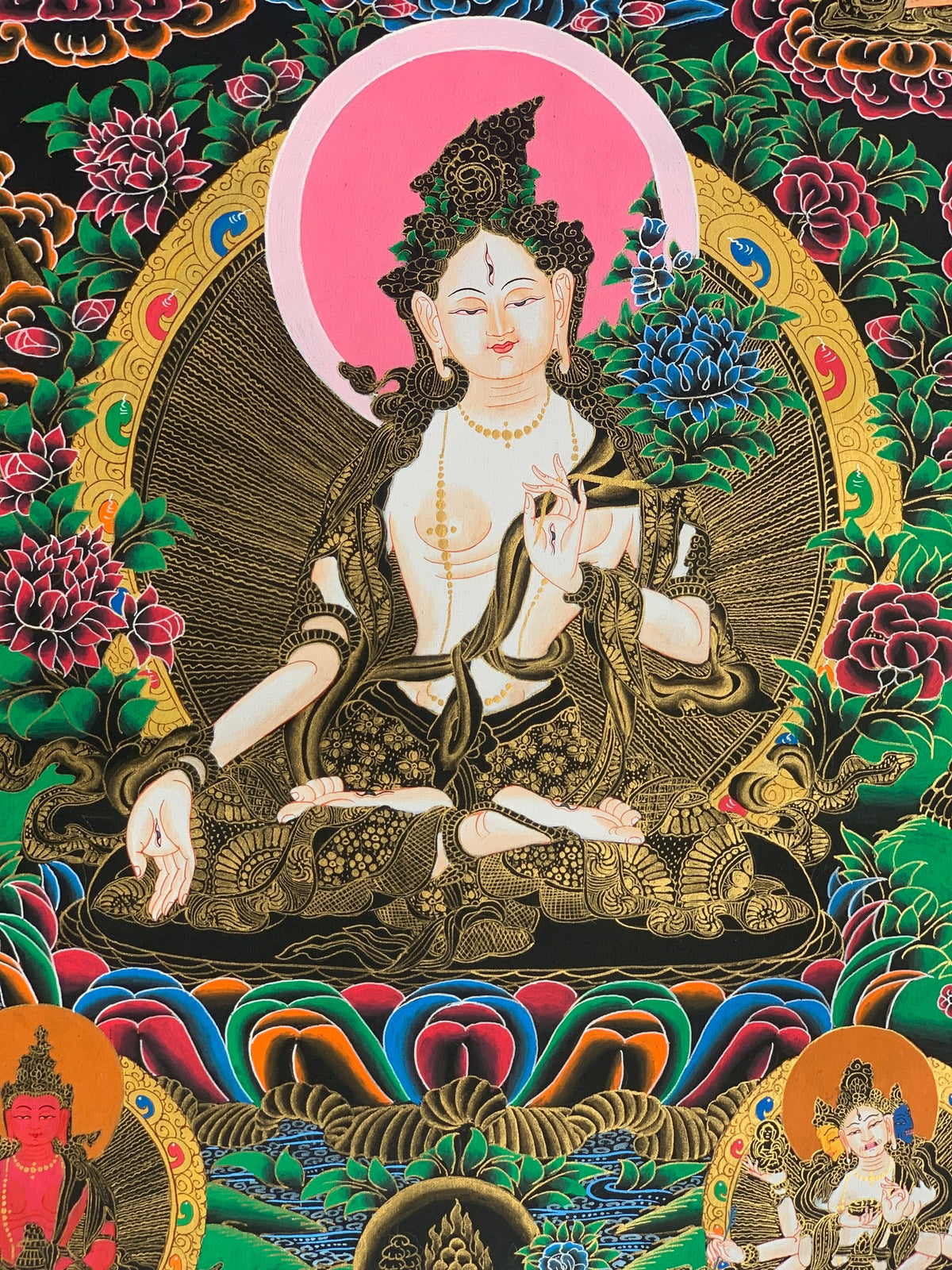 White Tara, Sitatara, Mother Goddess, Tibetan Thangka, Thanka  Painting, Original Art  18 x 24 Inch