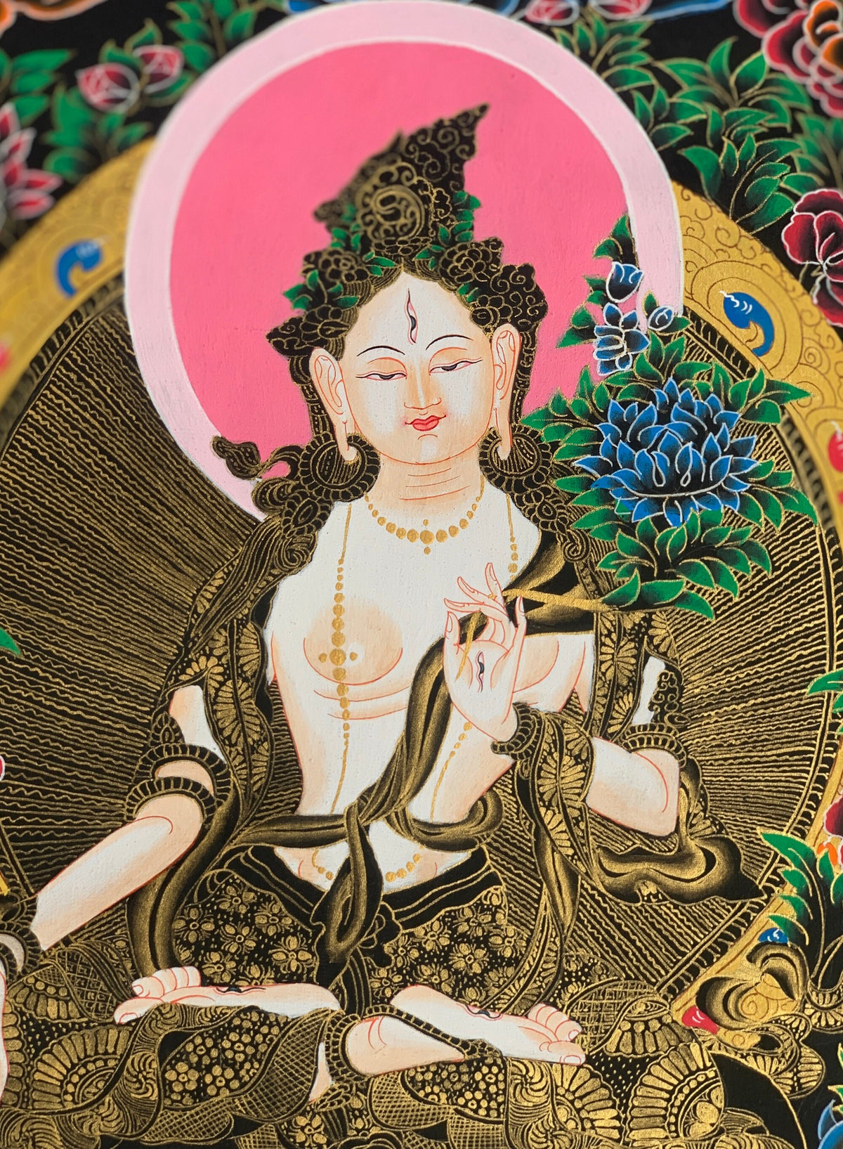 White Tara, Sitatara, Mother Goddess, Tibetan Thangka, Thanka  Painting, Original Art  18 x 24 Inch