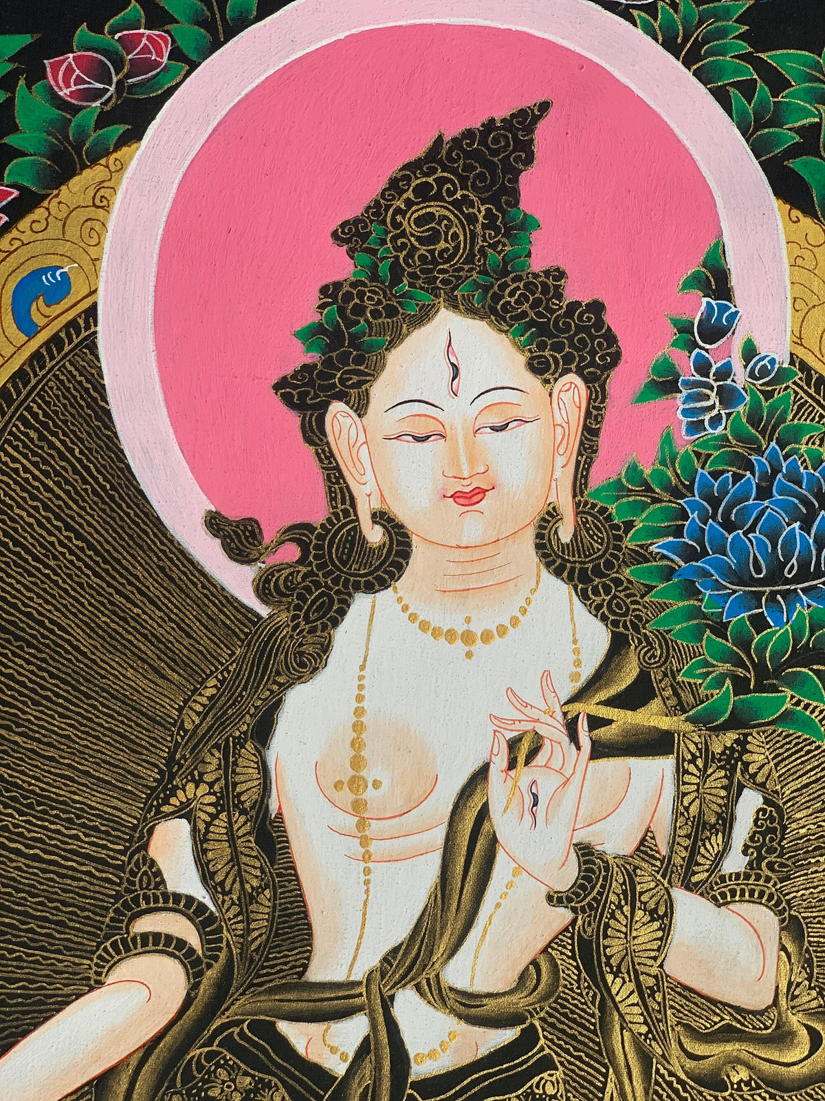 White Tara, Sitatara, Mother Goddess, Tibetan Thangka, Thanka  Painting, Original Art  18 x 24 Inch