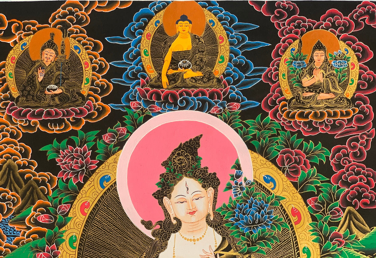 White Tara, Sitatara, Mother Goddess, Tibetan Thangka, Thanka  Painting, Original Art  18 x 24 Inch
