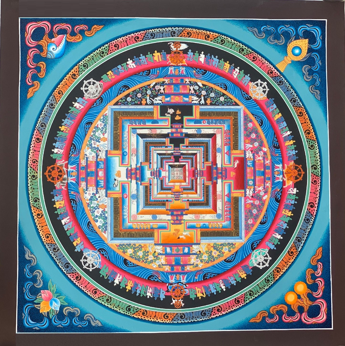 Original Hand-Painted Kalachakra Mandala Thangka Painting – Tibetan Wheel of Time Art