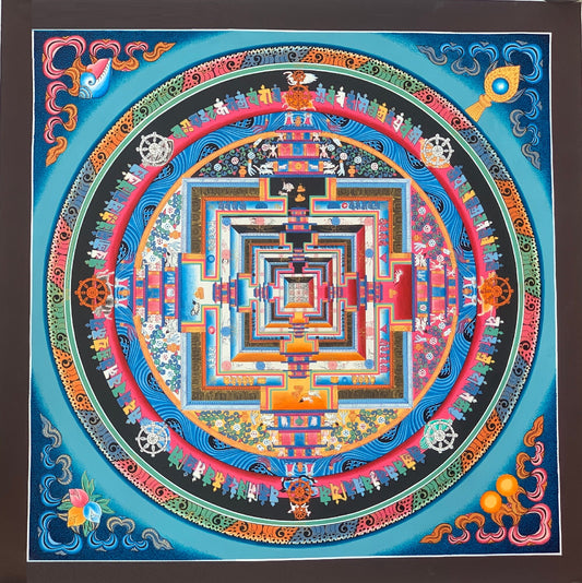 Original Hand-Painted Kalachakra Mandala Thangka Painting – Tibetan Wheel of Time Art