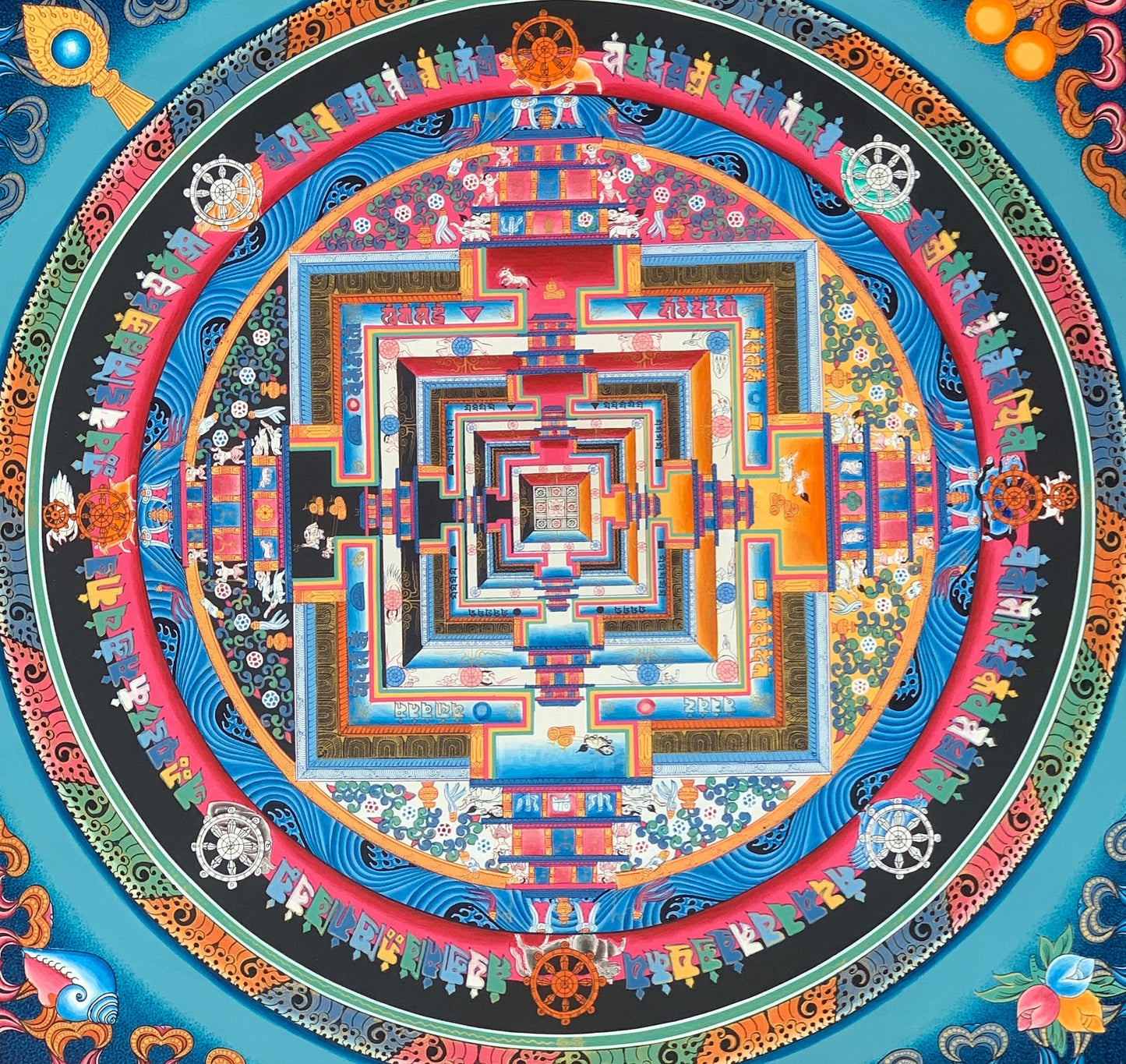 Original Hand-Painted Kalachakra Mandala Thangka Painting – Tibetan Wheel of Time Art