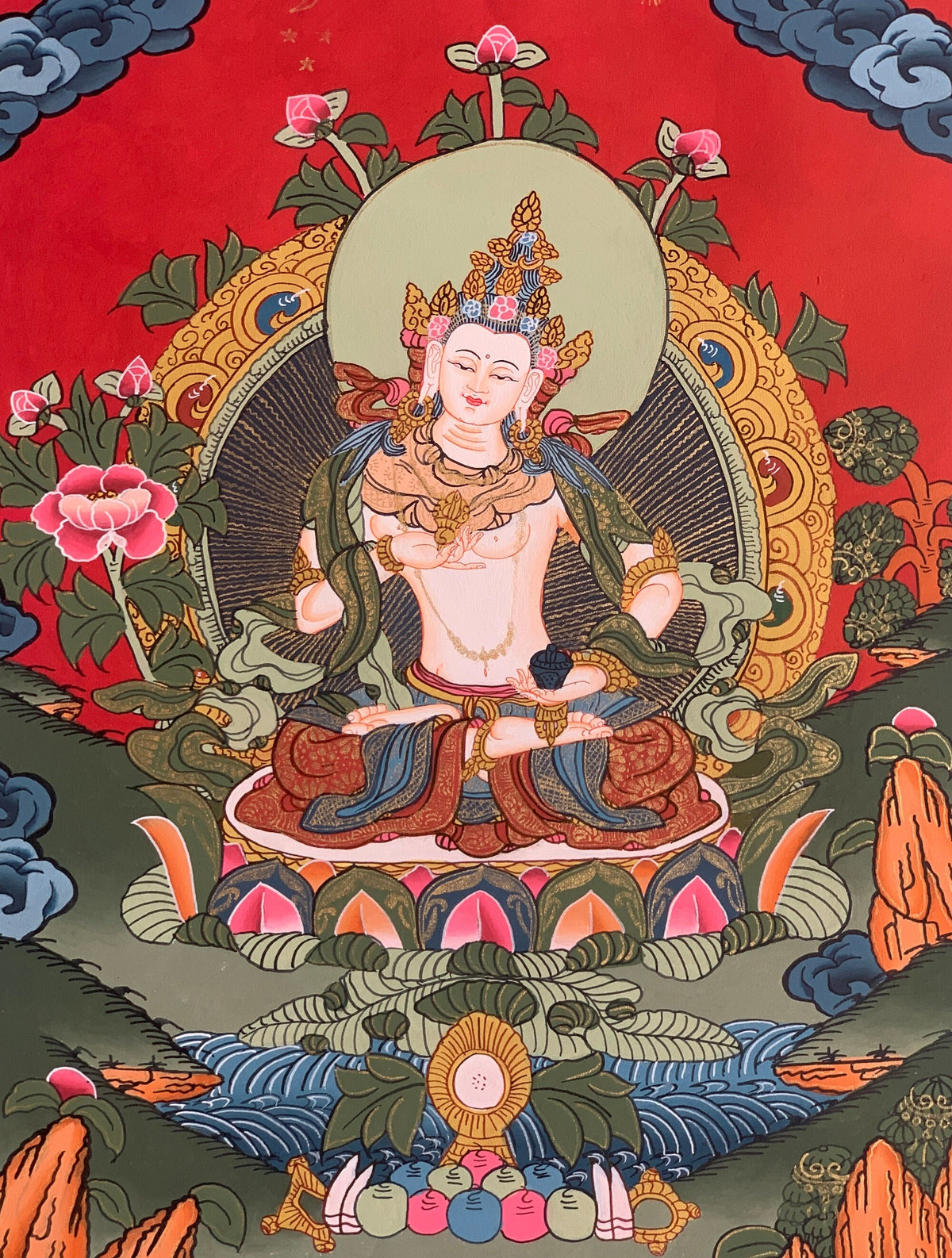 Vajrasattva, Dorje Sempa, Dhyani Buddha, Thangka Painting, Original Art 11 x14 Inch
